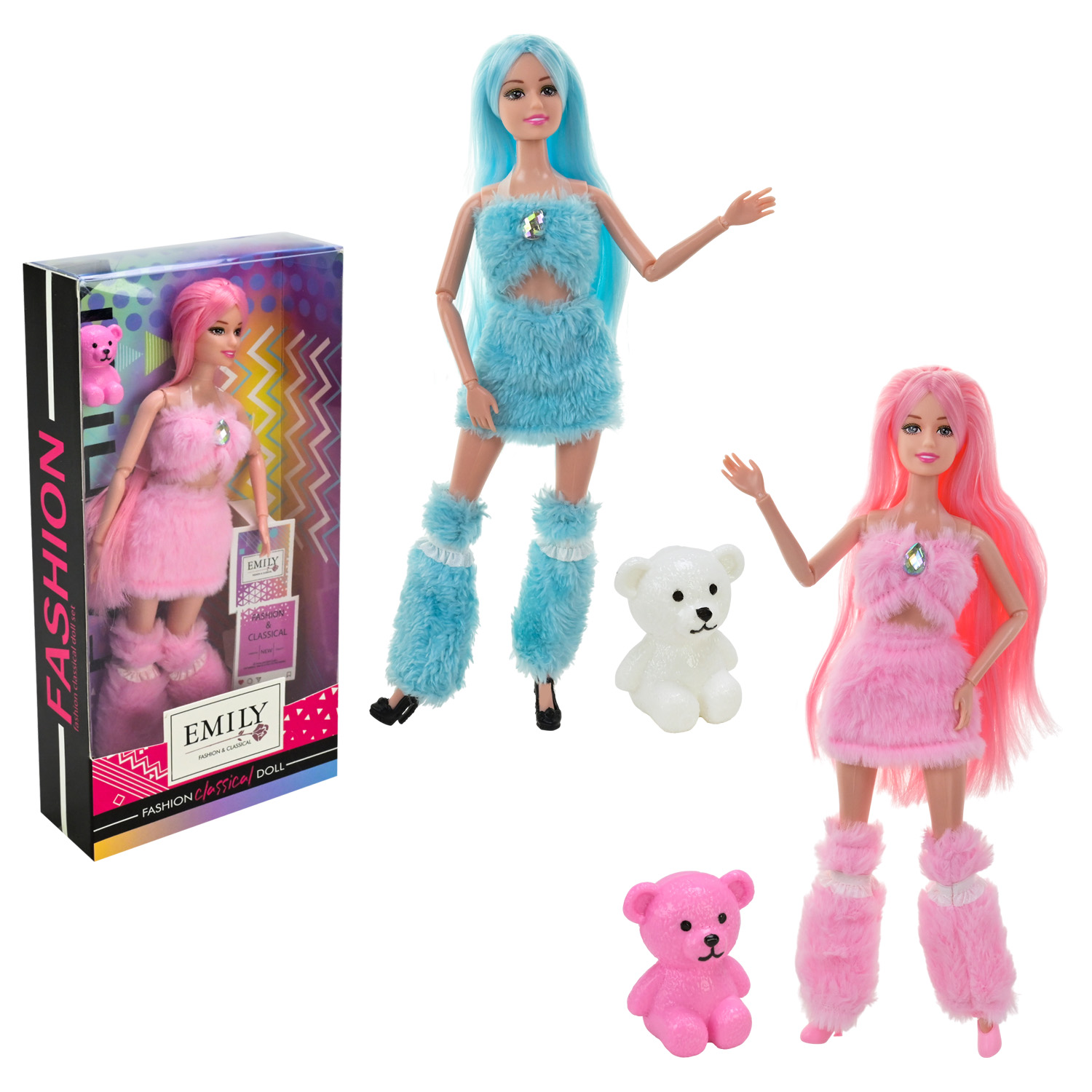 Лялька арт. QJ139C (96шт/2)  мікс 2 кольори, хутряне вбрання, р-р лялки 29 см короб.15,5*5,5*31см