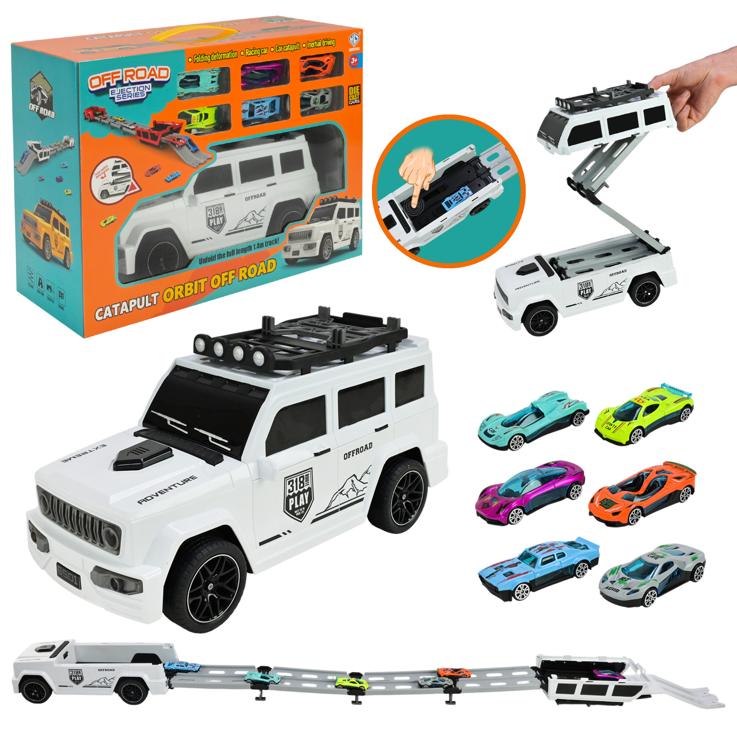 Ігровий набір арт. 8902 (18шт/2) машина,трамплін,машинки метал у коробці 41*30*14,5см