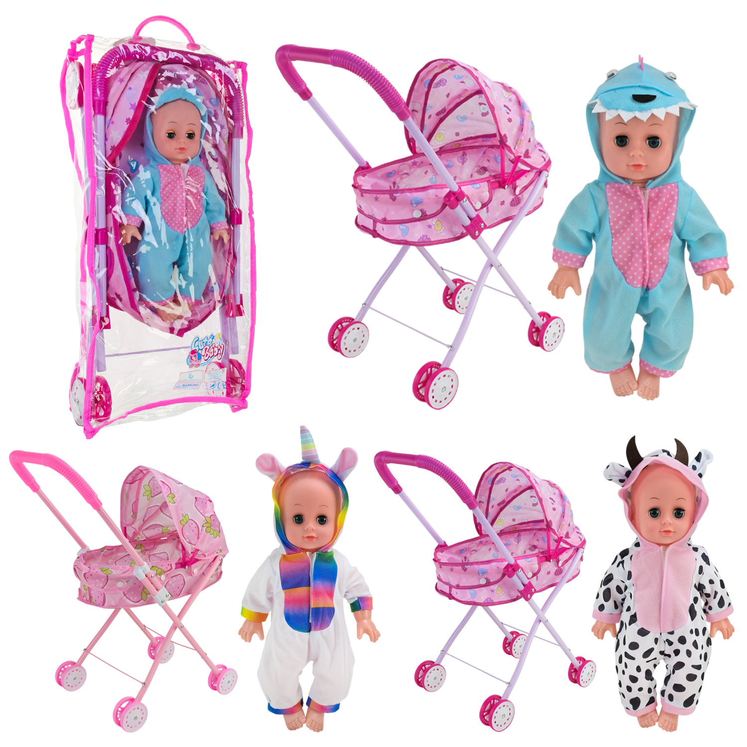 Пупс у наборі арт. 2388-101 (36шт/2) 3 види, аксес, візочок пакет 27*13*52см