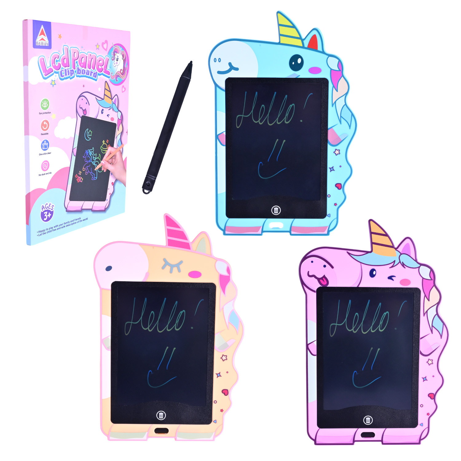 Планшет для малювання арт. LCD 15801 (120 шт/2) 9" кольоровий, 3 кольори в коробці 20,5х1х31 см