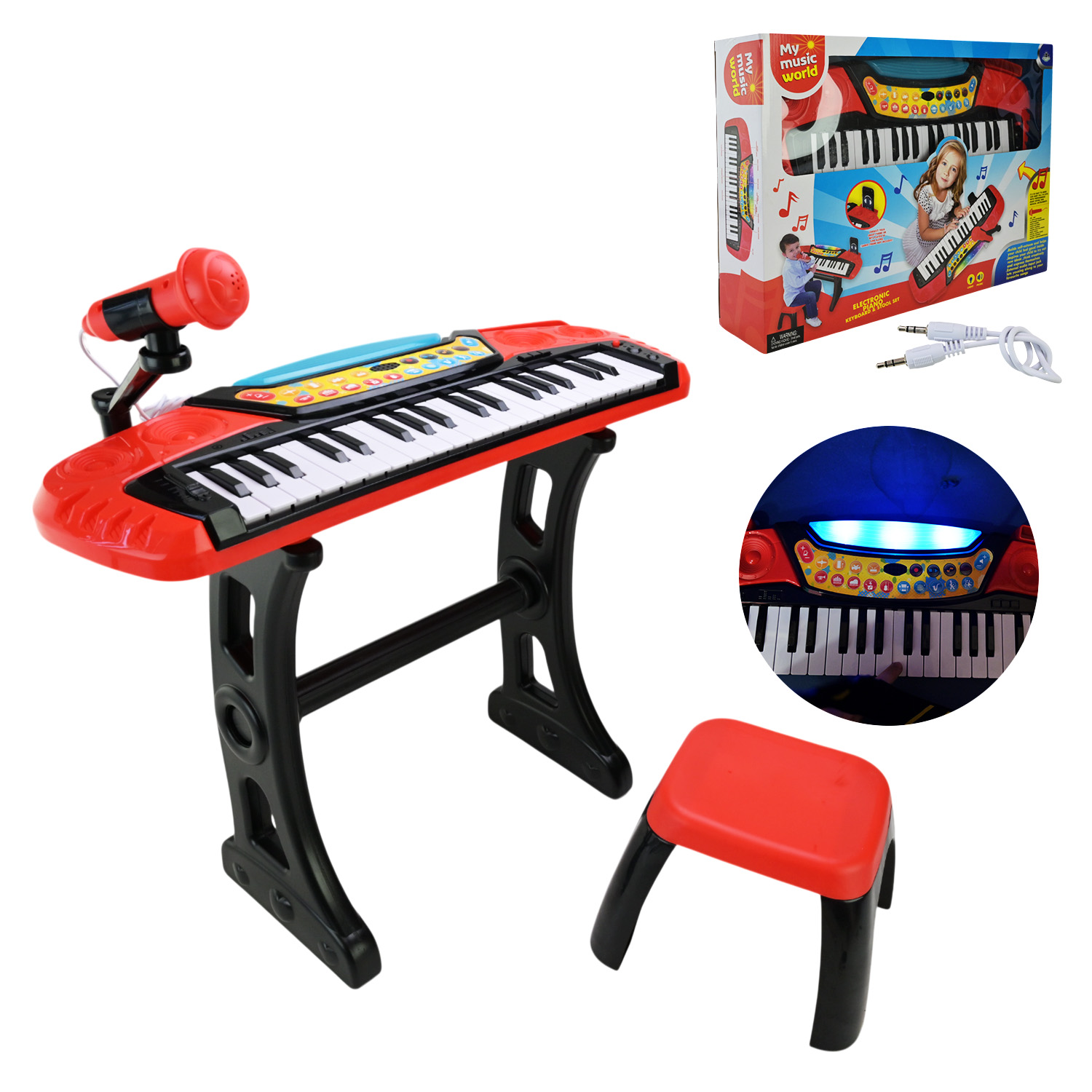 Піаніно арт. MY66313-L (16шт/2)  з мікрофоном, на ніжках+стілець,р-р піаніно 55х19х45, р-р стілець23х21х17, у короб.56,8*41*10см