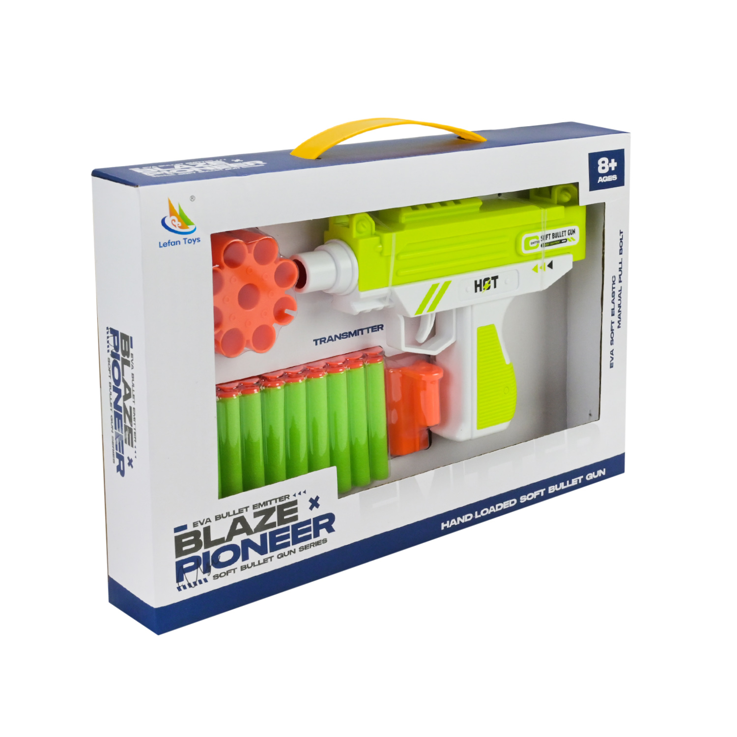 Пістолет арт. 9976-1 (72шт/2) 2кольора, стріляє поролон. знарядами,10поролн зарядів короб. 32,5*4,5*21см