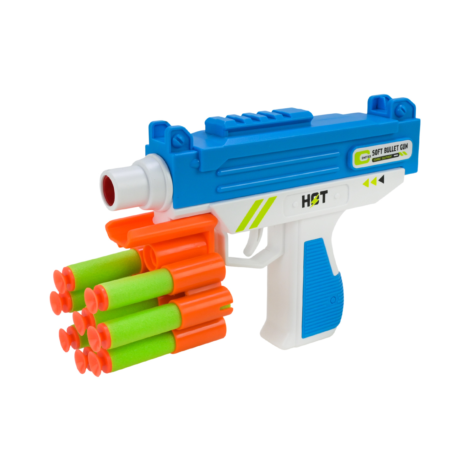 Пістолет арт. 9976-1 (72шт/2) 2кольора, стріляє поролон. знарядами,10поролн зарядів короб. 32,5*4,5*21см