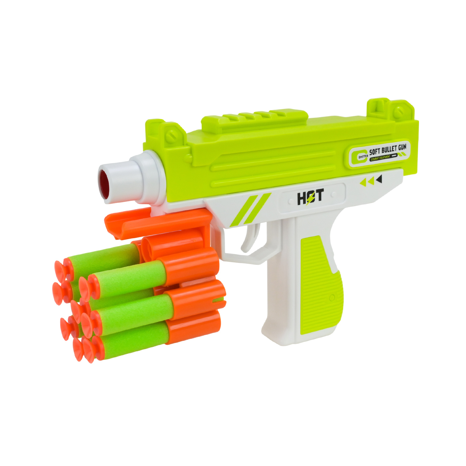 Пістолет арт. 9976-1 (72шт/2) 2кольора, стріляє поролон. знарядами,10поролн зарядів короб. 32,5*4,5*21см