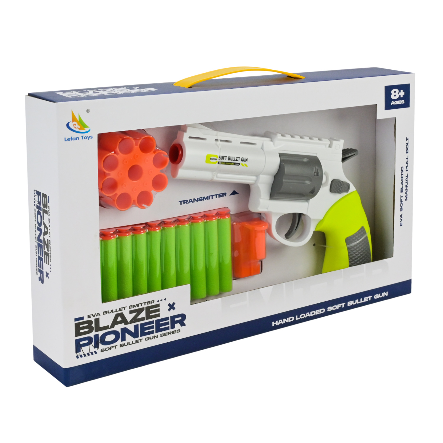 Пістолет арт. 9977-1 (72шт/2) 2кольора, стріляє поролон. знарядами,10поролн зарядів короб. 34,5*5*21см