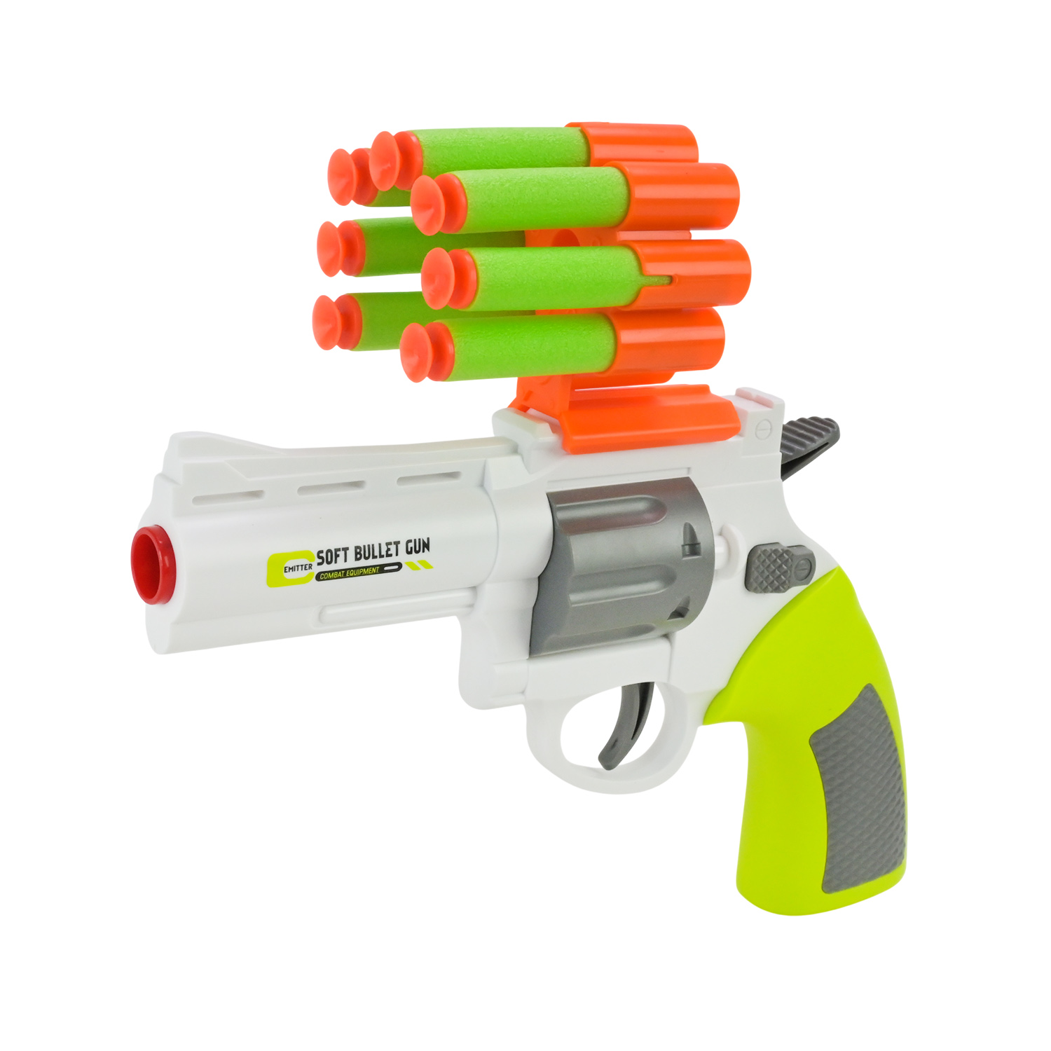 Пістолет арт. 9977-1 (72шт/2) 2кольора, стріляє поролон. знарядами,10поролн зарядів короб. 34,5*5*21см