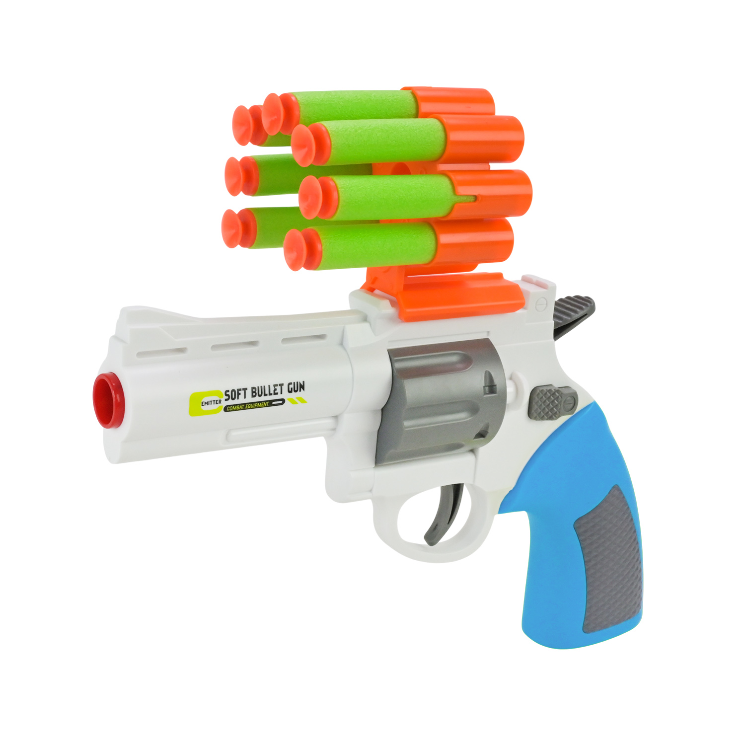 Пістолет арт. 9977-1 (72шт/2) 2кольора, стріляє поролон. знарядами,10поролн зарядів короб. 34,5*5*21см