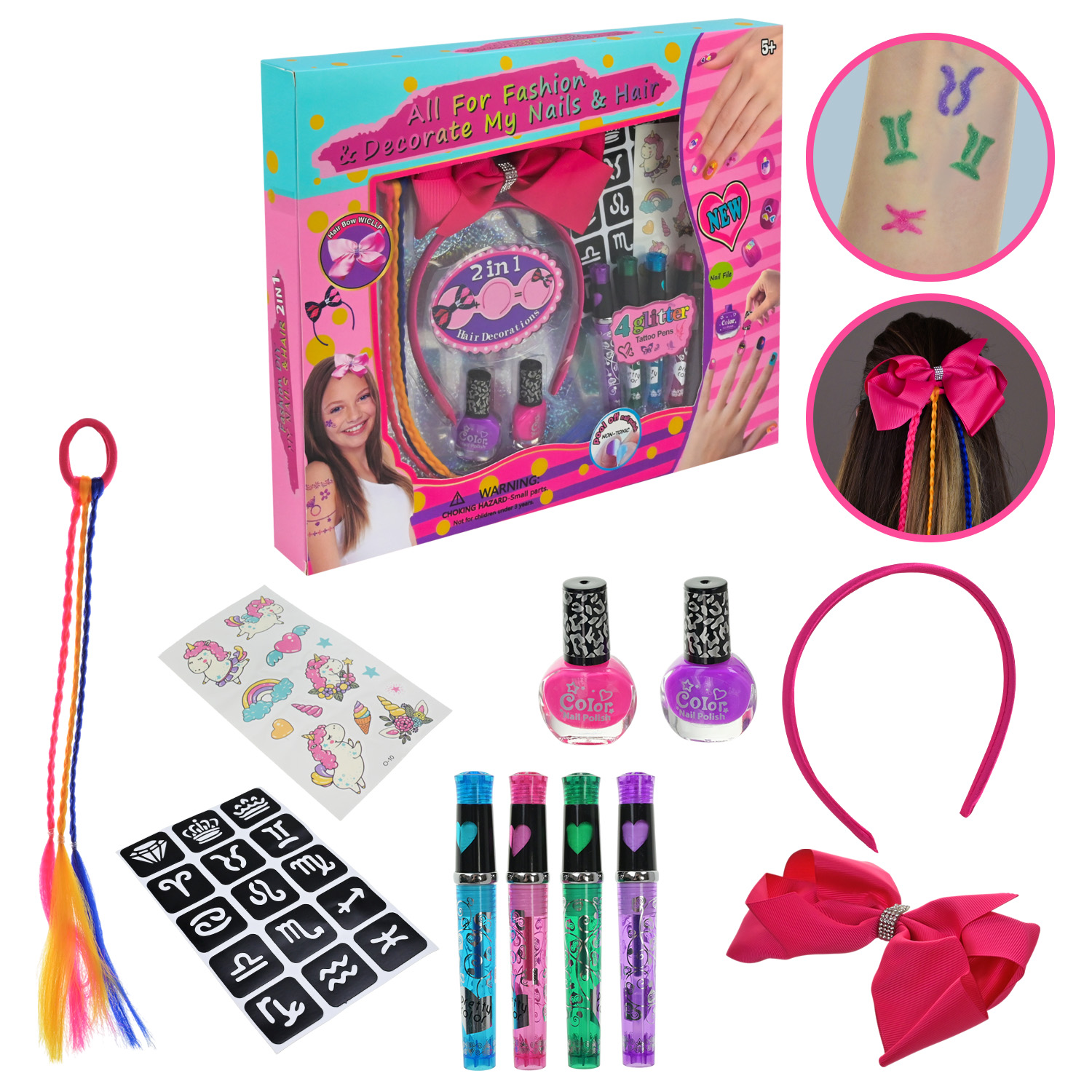 Косметика арт. L5293 (72шт/2) лаки, наліпки, аксес для волосся та татуажу короб. 38*31*4