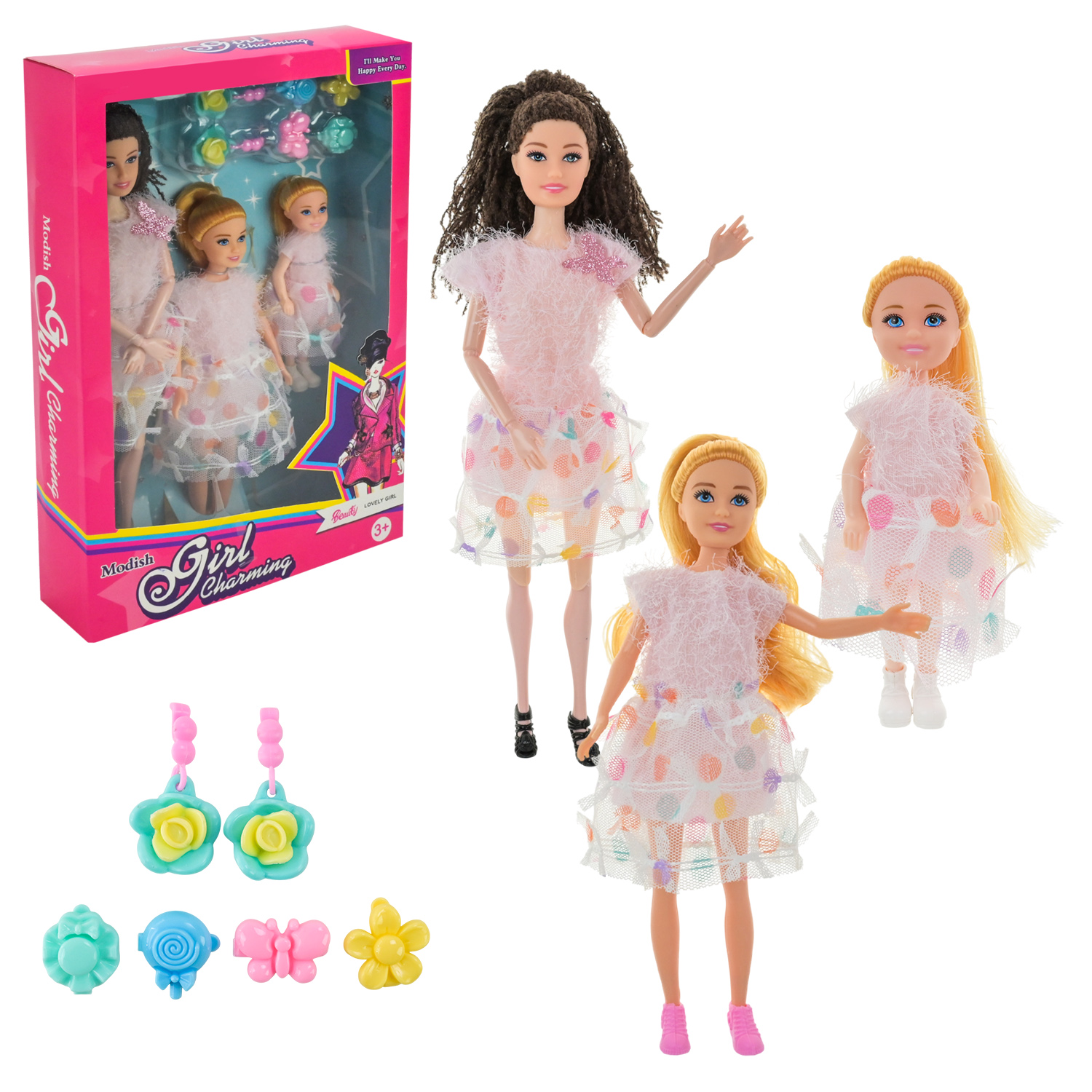 Лялька арт. KC19 (72шт/2) типу Барбі,  у наборі, 3 ляльки, фемилі лук, аксес короб. 22*6*32,5см+