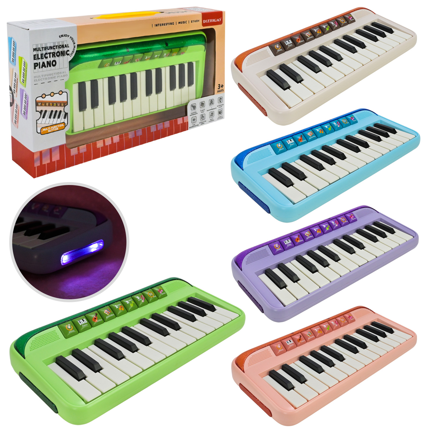 Іграшка піаніно арт. 808-25 (40шт/2) батар.,4 кольори мікс, світло, 27*12,5*5 см,у короб. 35*19*6см