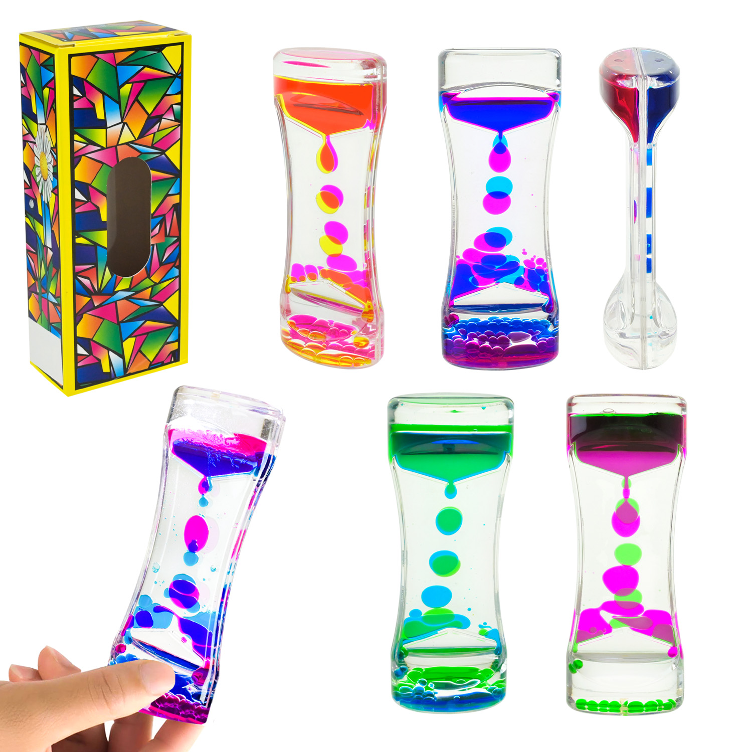 Пісочний годинник арт. XX-3 (204шт/2)  4 кольри мікс 5*3*13,5 см, короб. 6*3,5*14см