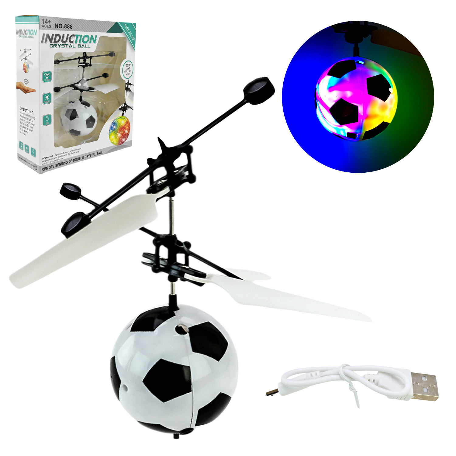 Індукційна куля арт. 888 (60шт)  батар. світло, USB-зярядний пристрій, короб. 18*16*5см