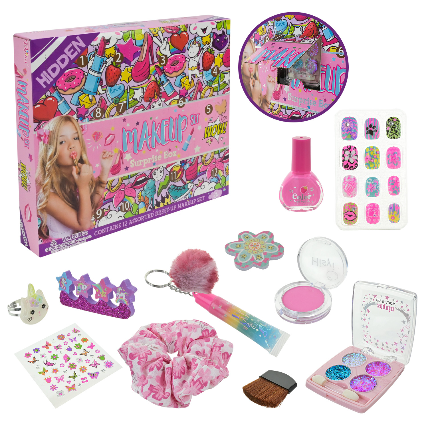 Розпаковка арт. T247 (24шт/4)  косметика та аксесуари для волосся короб. 30*4*26см