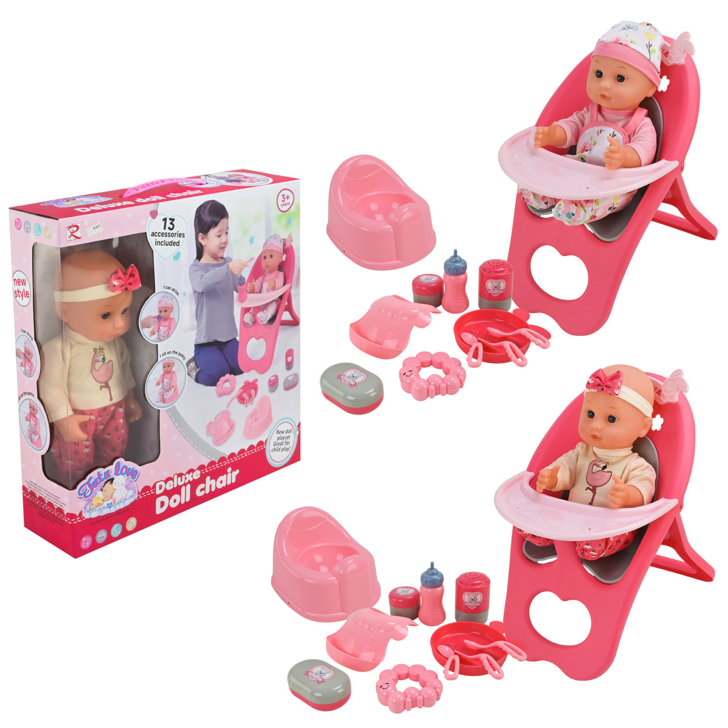 Набір іграшковий арт. 2535 (18шт/2) 2 види мікс одягу, стільчик для годування, аксес короб.38*9,5*39см