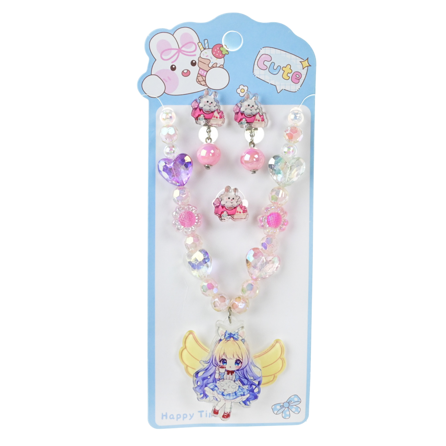 Аксесуари для дівчат арт. CN240708 (75шт) батар. мікс 5 видів, намисто+браслет+сережки, планш. 9*21см