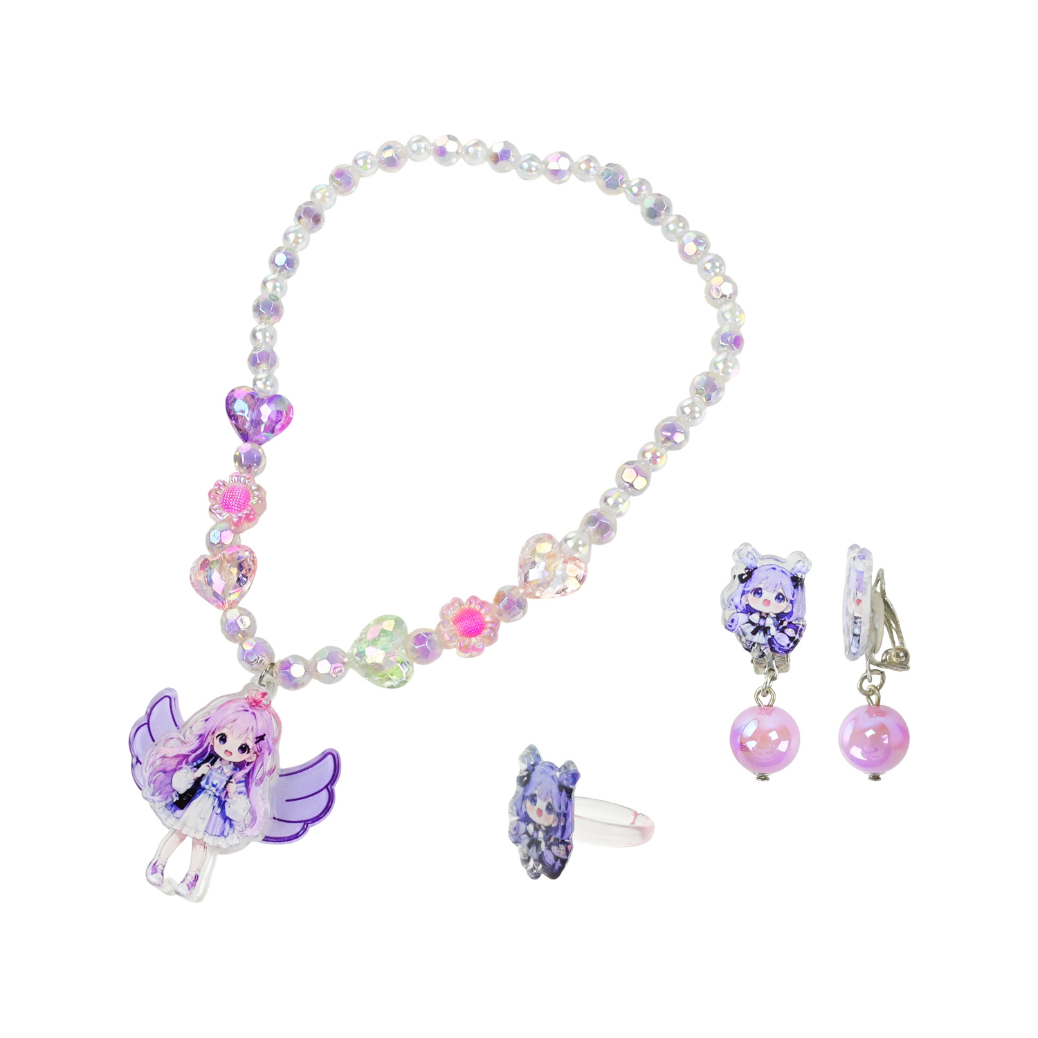 Аксесуари для дівчат арт. CN240708 (75шт) батар. мікс 5 видів, намисто+браслет+сережки, планш. 9*21см