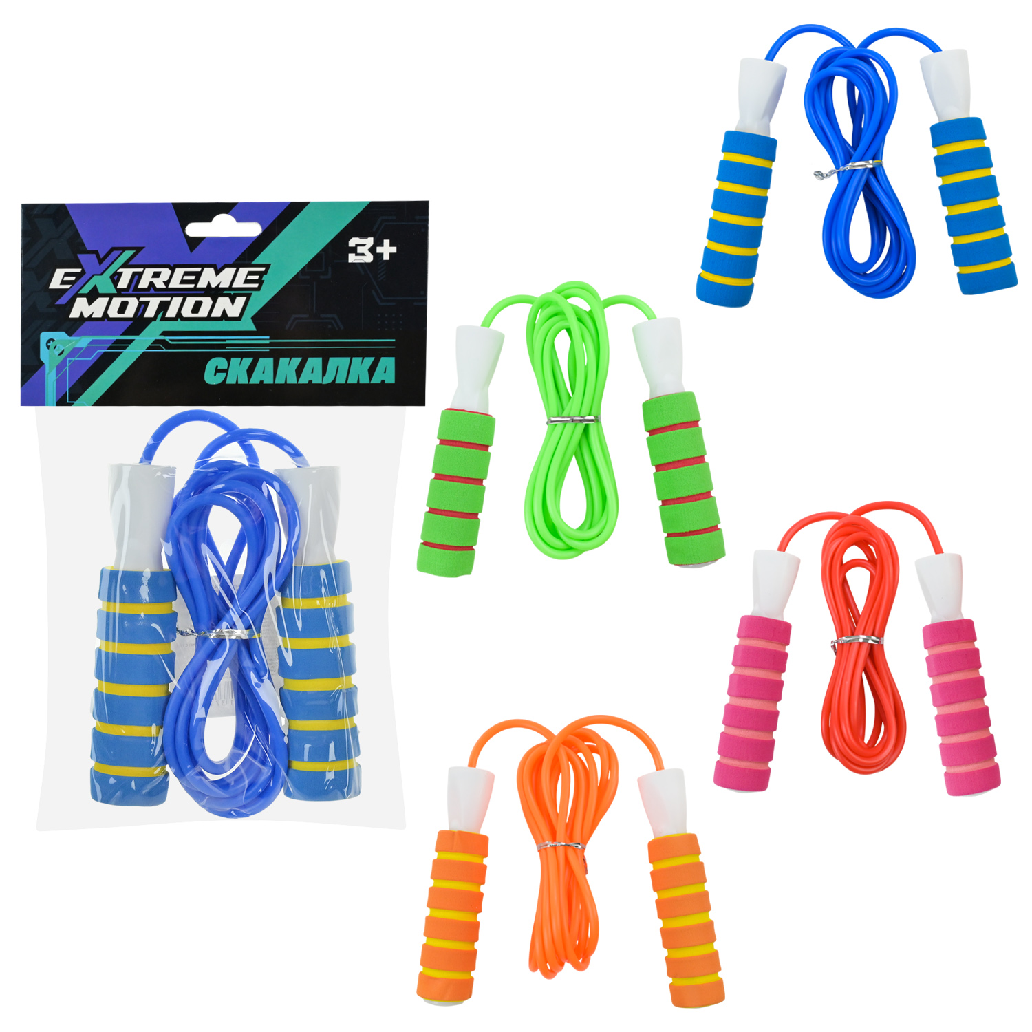 Скакалка арт. JR2209 (200шт), 4 мікс кольри, на підшипниках 2,7м, у пакеті 14*3*24см