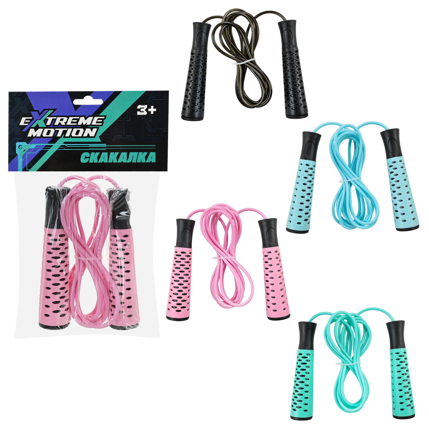 Скакалка арт. JR2210 (200шт), 4 мікс кольори, на підшипниках 2,7м, у пакеті 14*3*22см