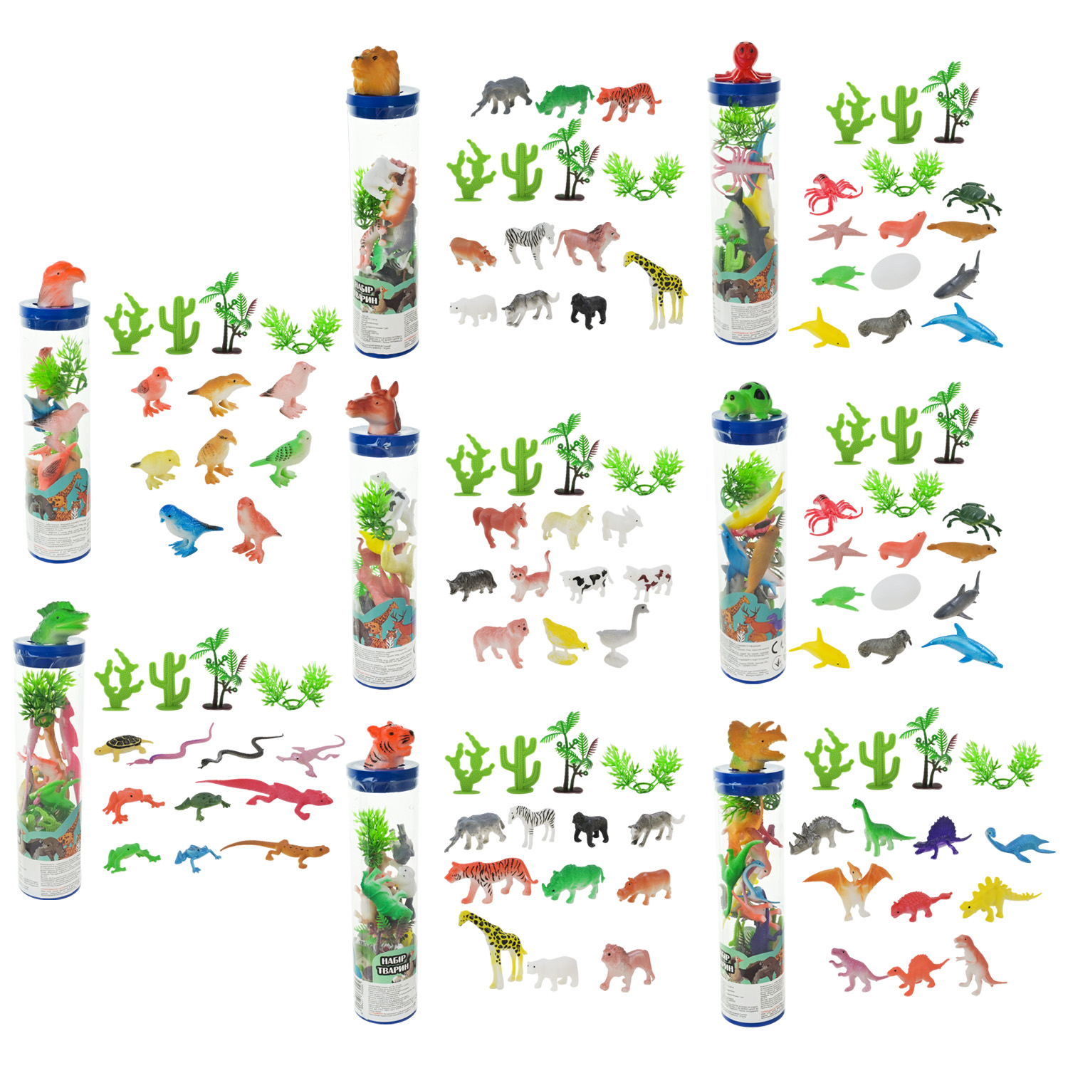 Тварини набір арт. PL-725-20 (240шт/2) мікс у колбах, 8 видів, у колбі 20*5*5см/ціна за шт/