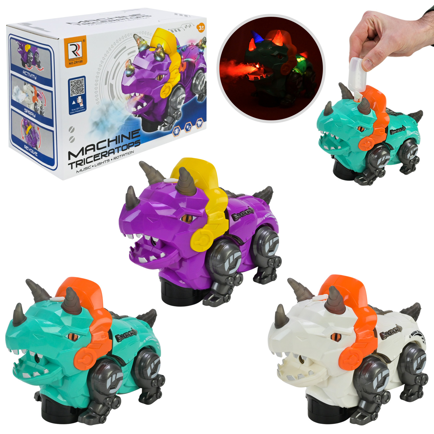 Машинка-тваринка  арт. ZR188 (72шт/2) 3 кольори, пар батар. світо, звук, обертається, у  короб. 21*10,8*14,5 см
