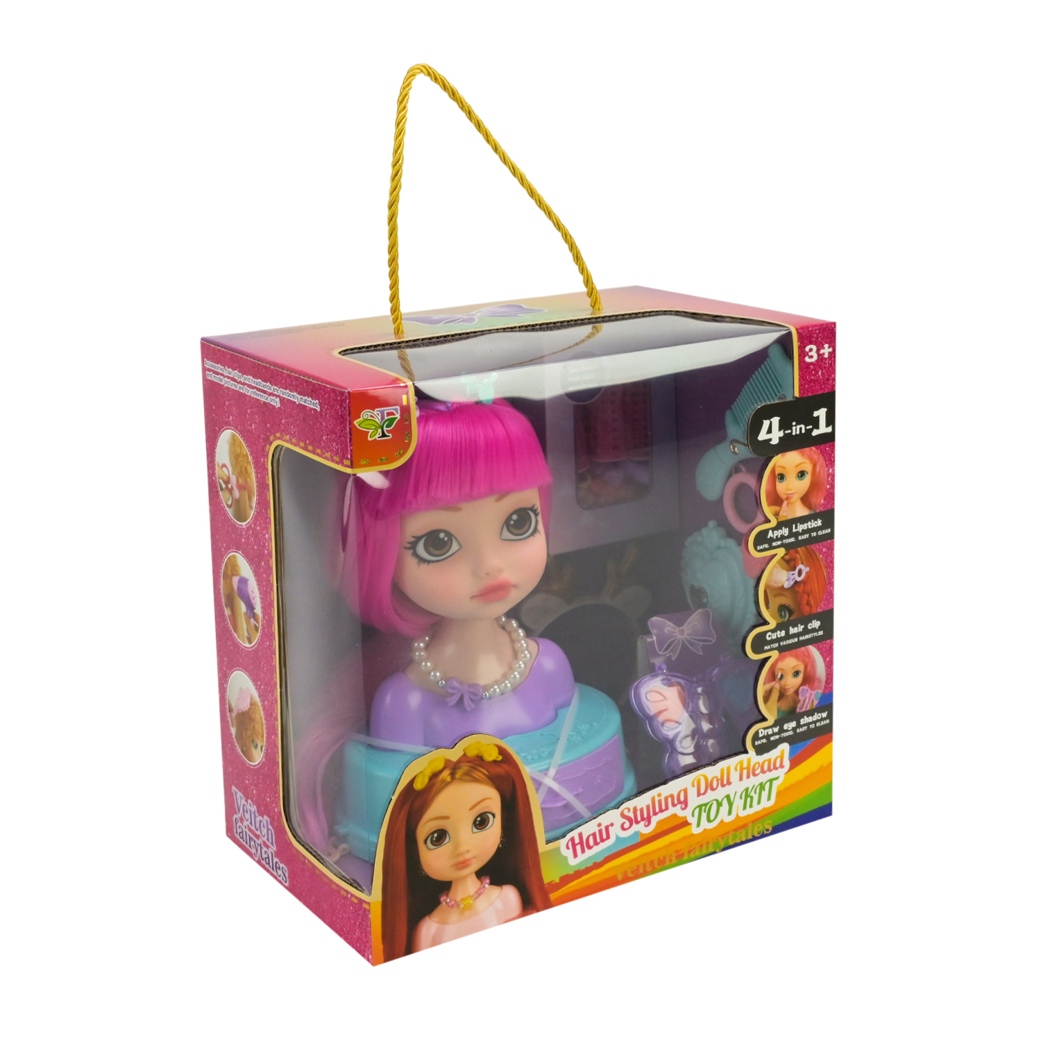 Голова для зачісок арт. SR010 (18шт/2) 2 види аксесуари для волосся, тіні, помада, люстерце, короб. 28*28*16,5 см