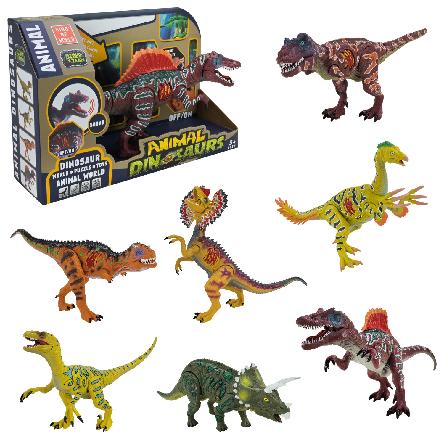 Динозавр арт. 3308A-1/2/3/4/5/6/7 (60шт/2) батар.звук 7 видів мікс, р-р 22*6,5*13 см,  звук, короб. 24,5*7,5*15см