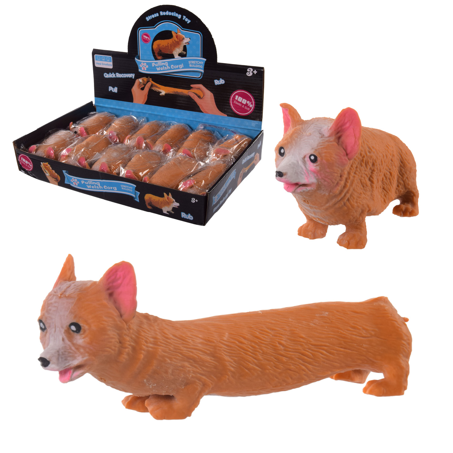 Антістрес-тягучка арт. LL2165 (240шт) собачка Корги з піском, 12шт дисплей бокс.