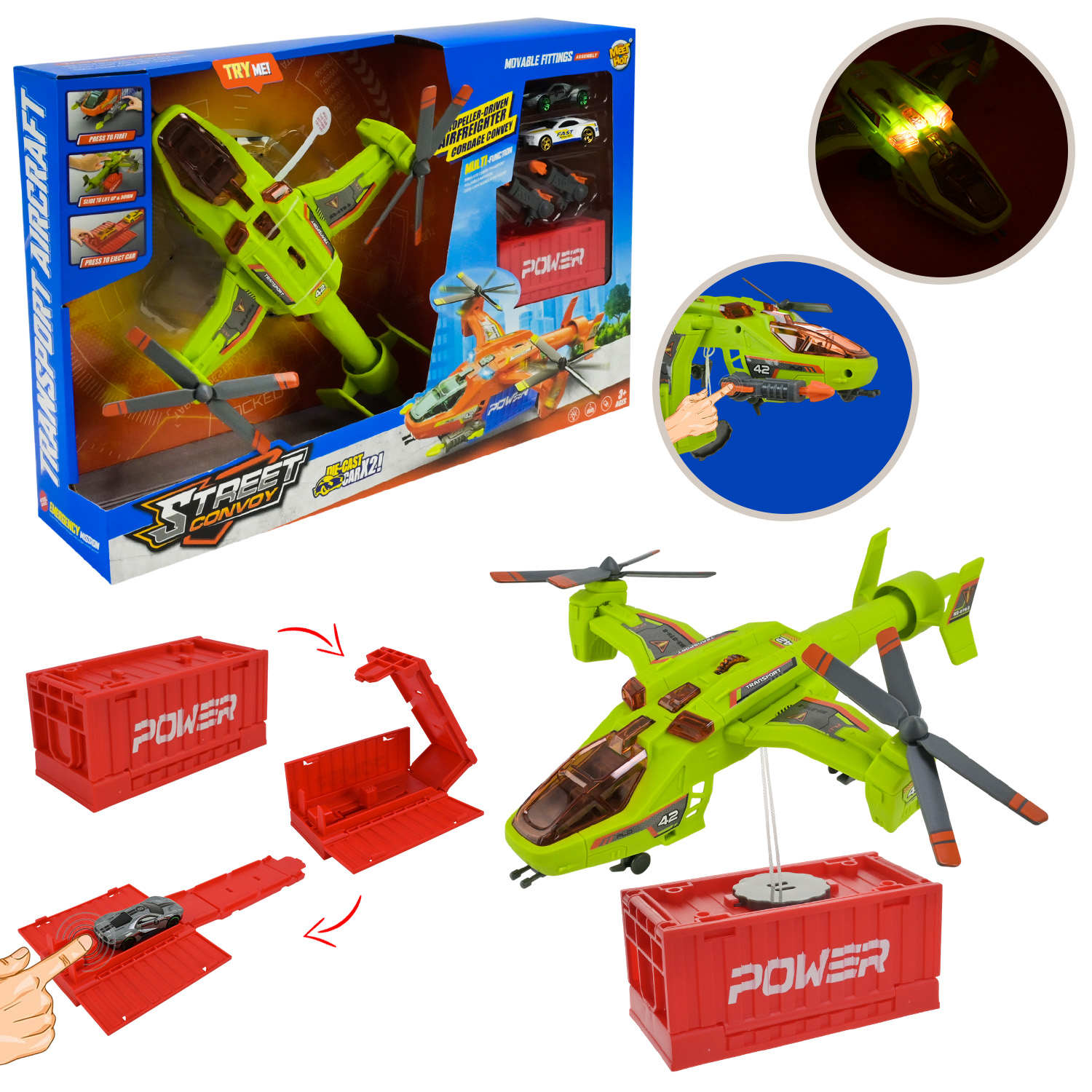 Ігровий набір арт. MH-612 (24шт/2) вертоліт з машинками, світло, звук у коробці 46*10*31см