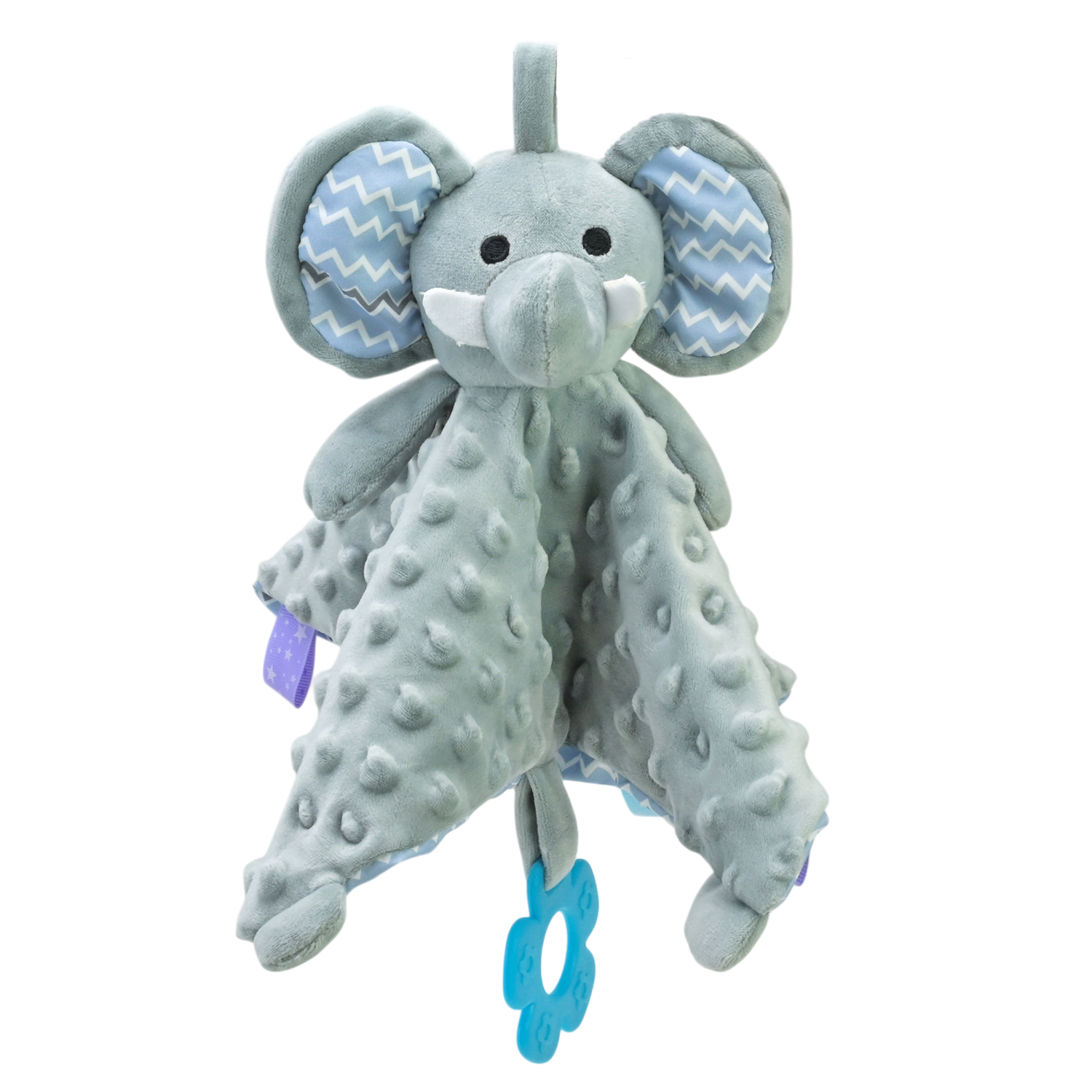 Іграшка брязкальце м'яке арт. 100K-Q(1)/(2) (180шт/2) Слоник/Зайка, тактильна, р-р брязкальца: 28*29*8 см, планшет 16*9*24 см.