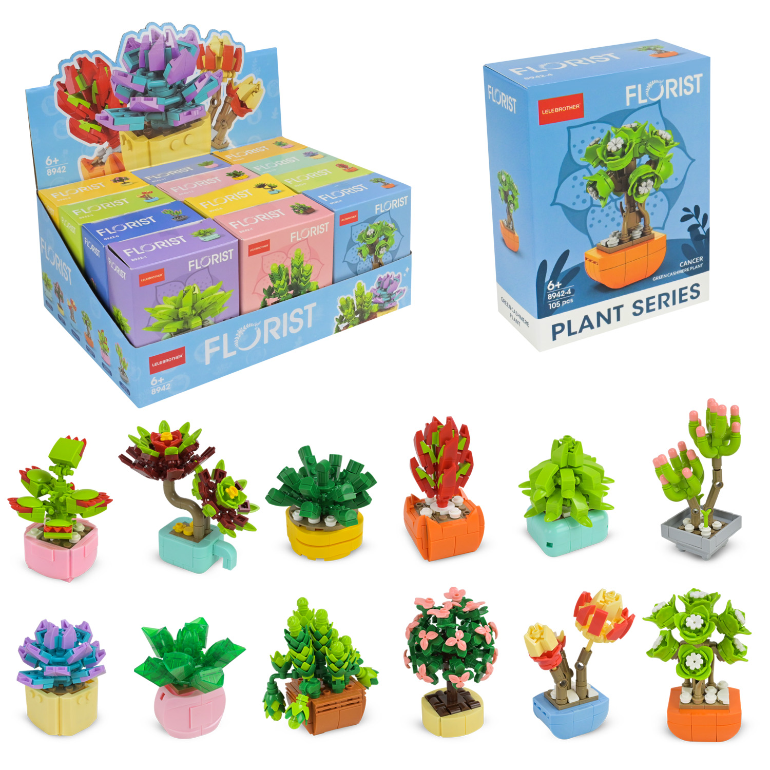 Конструктор арт. 8942 (288шт) 105дет. квіти,12шт короб. 9*4,5*12см у дисплеї 28,1*19,4*12,3см