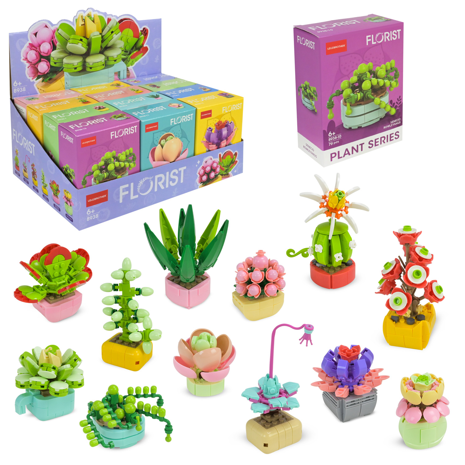 Конструктор арт. 8938 (288шт) 79дет. квіти,12шт 9*4,5*12см у дисплеї 28,1*19,4*12,3см