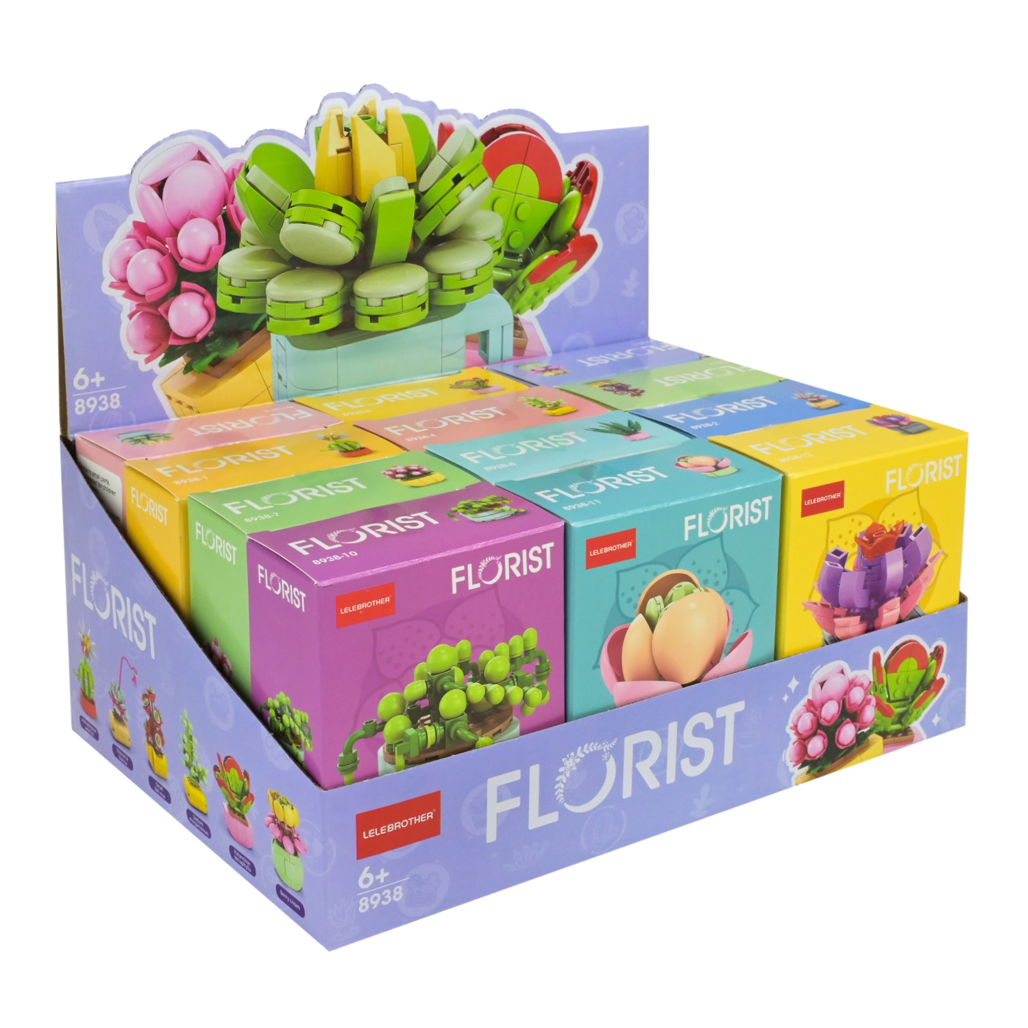 Конструктор арт. 8938 (288шт) 79дет. квіти,12шт 9*4,5*12см у дисплеї 28,1*19,4*12,3см