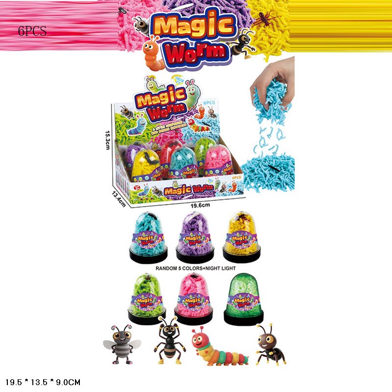 Магічні черв'ячки арт. LD004 (48шт/2) микс кольорів, 6 шт у боксі 19,5*13,6*9см