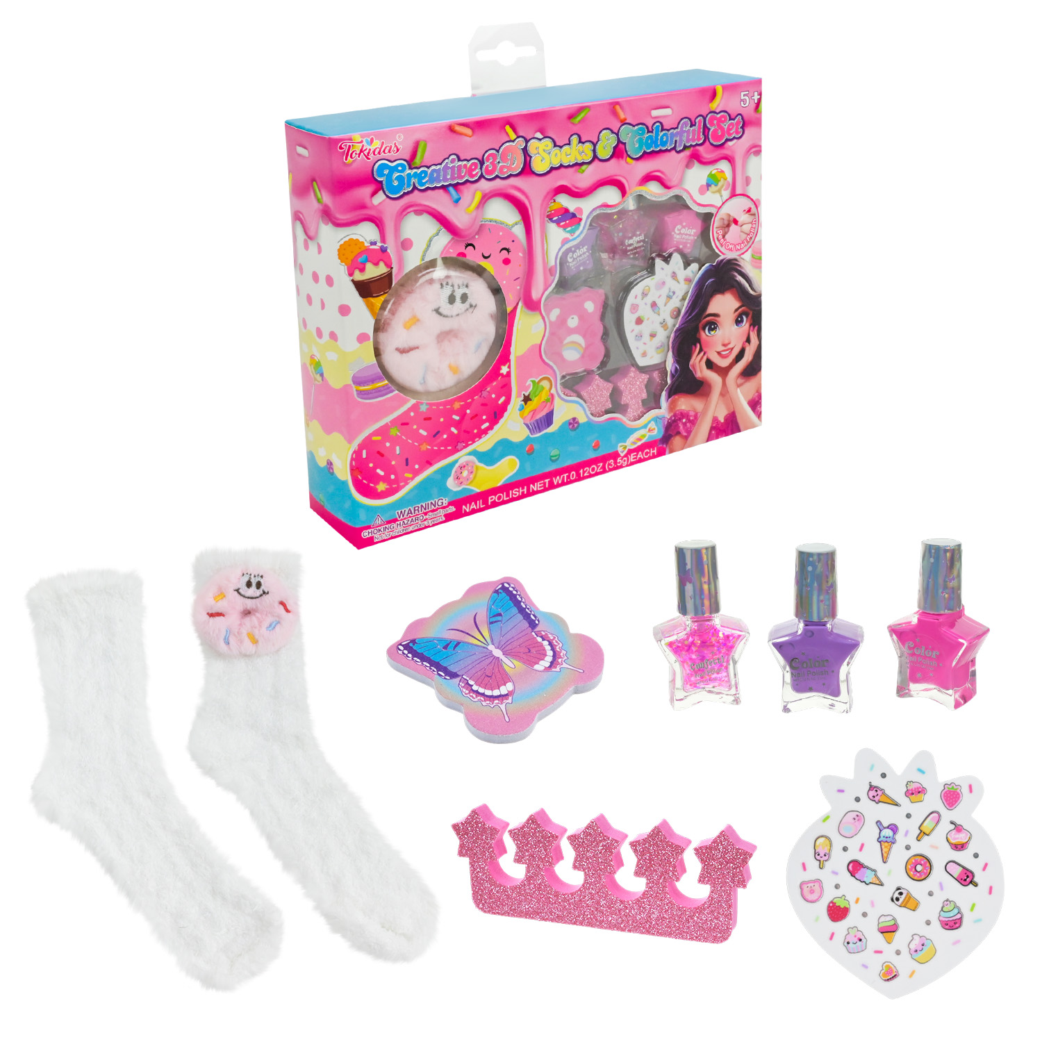 Косметика набір арт. T084SC (24шт/4)  маникюр, веселі шкарпетки, лак, наліпки, аксес короб. 30*5*20 см