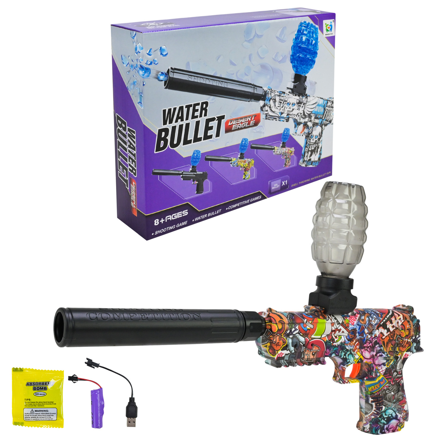 Пiстолет арт. 912-1 (72шт/2) акум.,стріляє гелевими кулями,у короб.23*5,4*18,2см