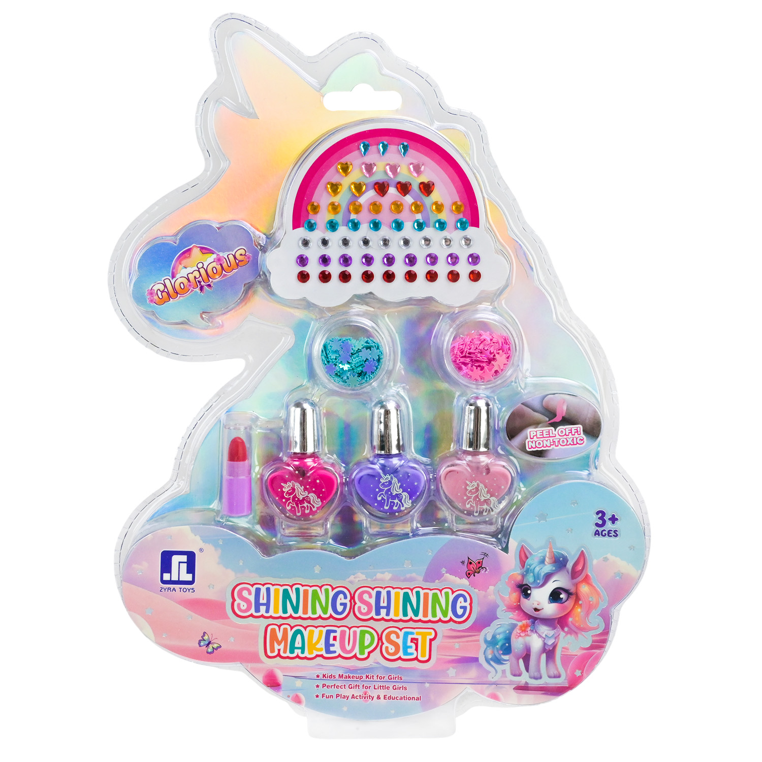 Набір косметики арт. ZR-41D (144шт/2)  помада, лак для нігтів, блискітки, наліпки, у слюді 22*3*29 см