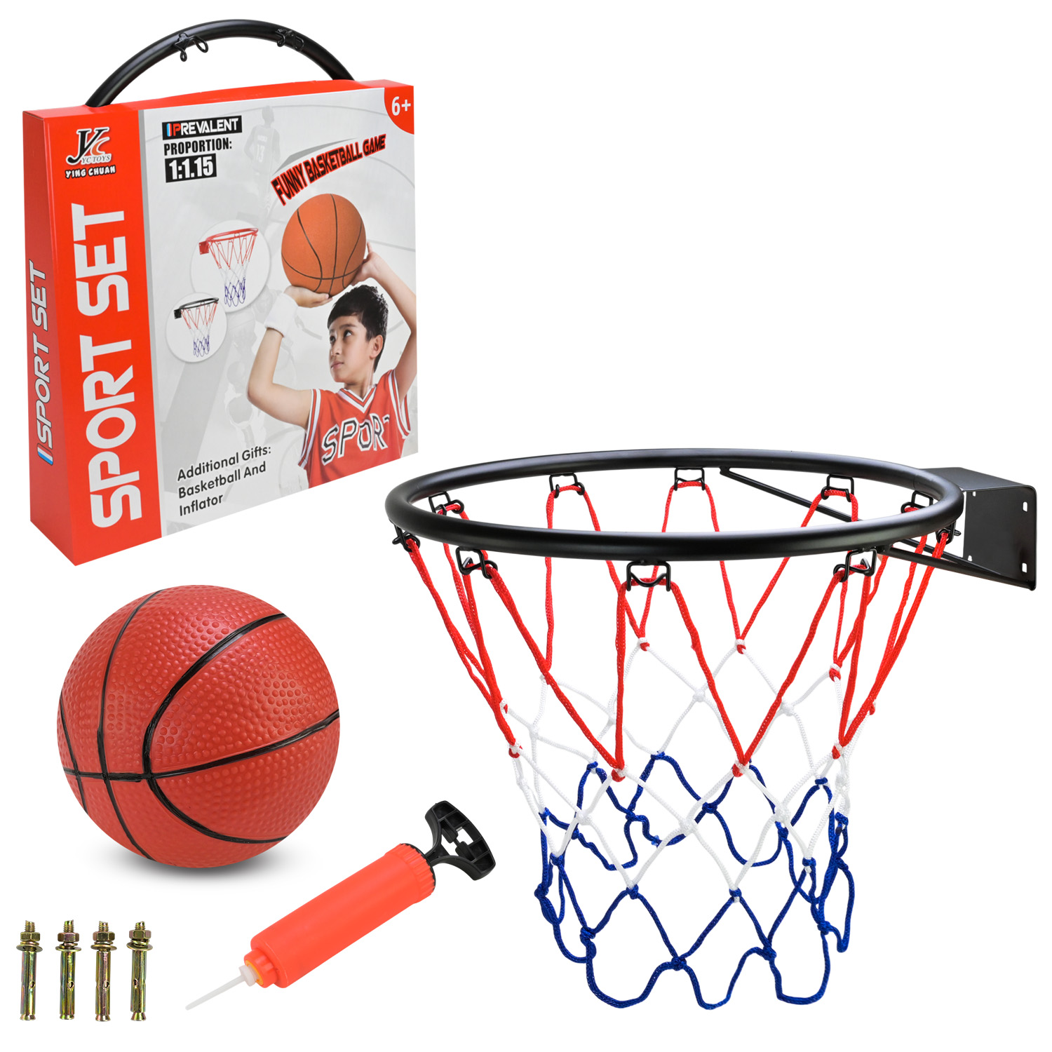 Набір для гри у баскетбол  арт. YC856H-1A (24шт)  кільце, м'яч, насос