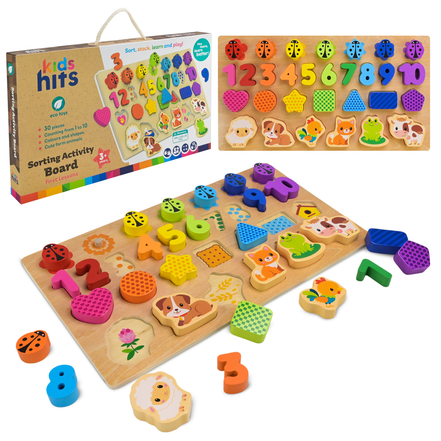 Дерев'яна іграшка KidsHits арт. KH20/027 (12шт) навчальна дошка, вкладиші у кор.42*3,5*24