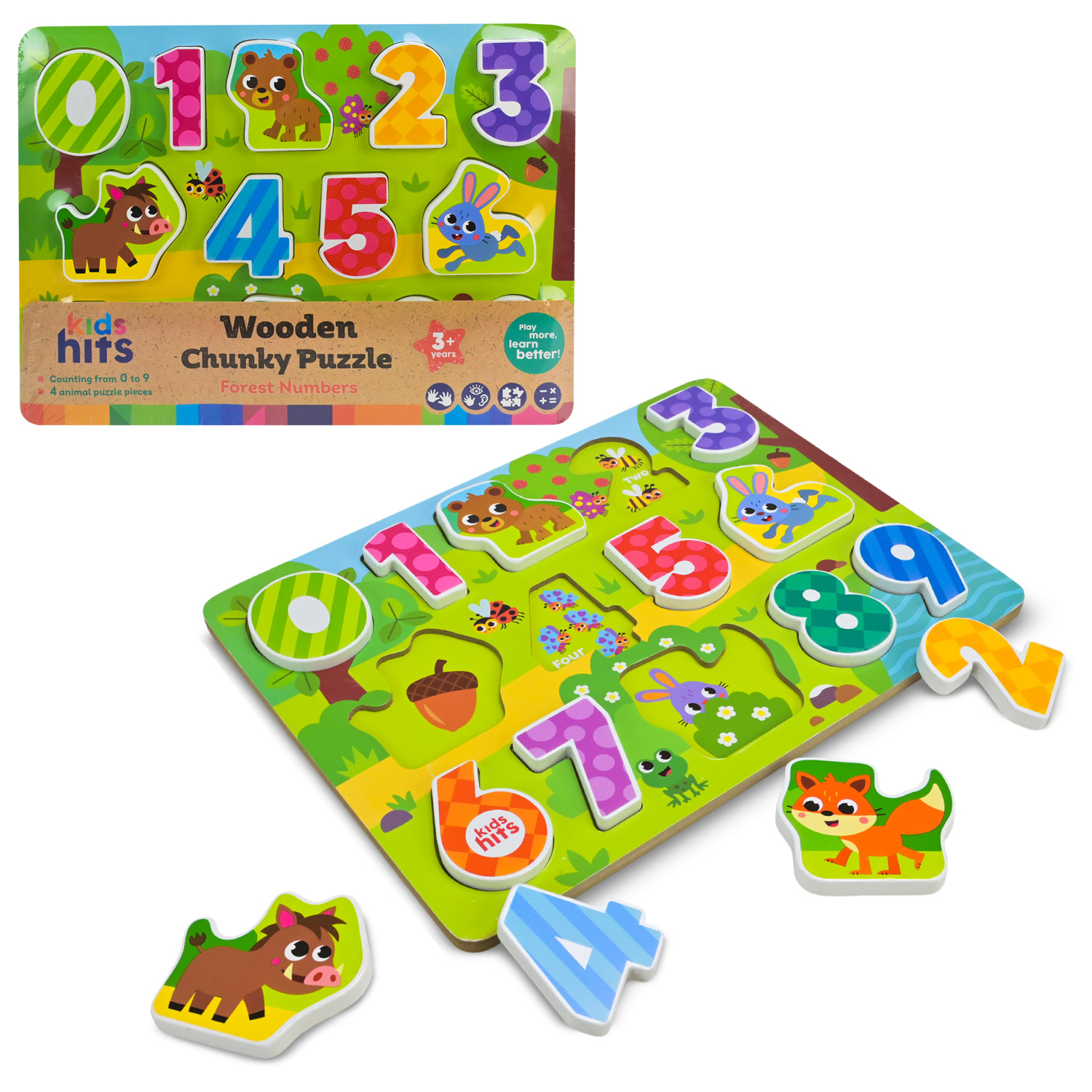 Дерев'яна іграшка KidsHits арт. KH20/074 (20шт) вкладиші цифри 30х22х1 см