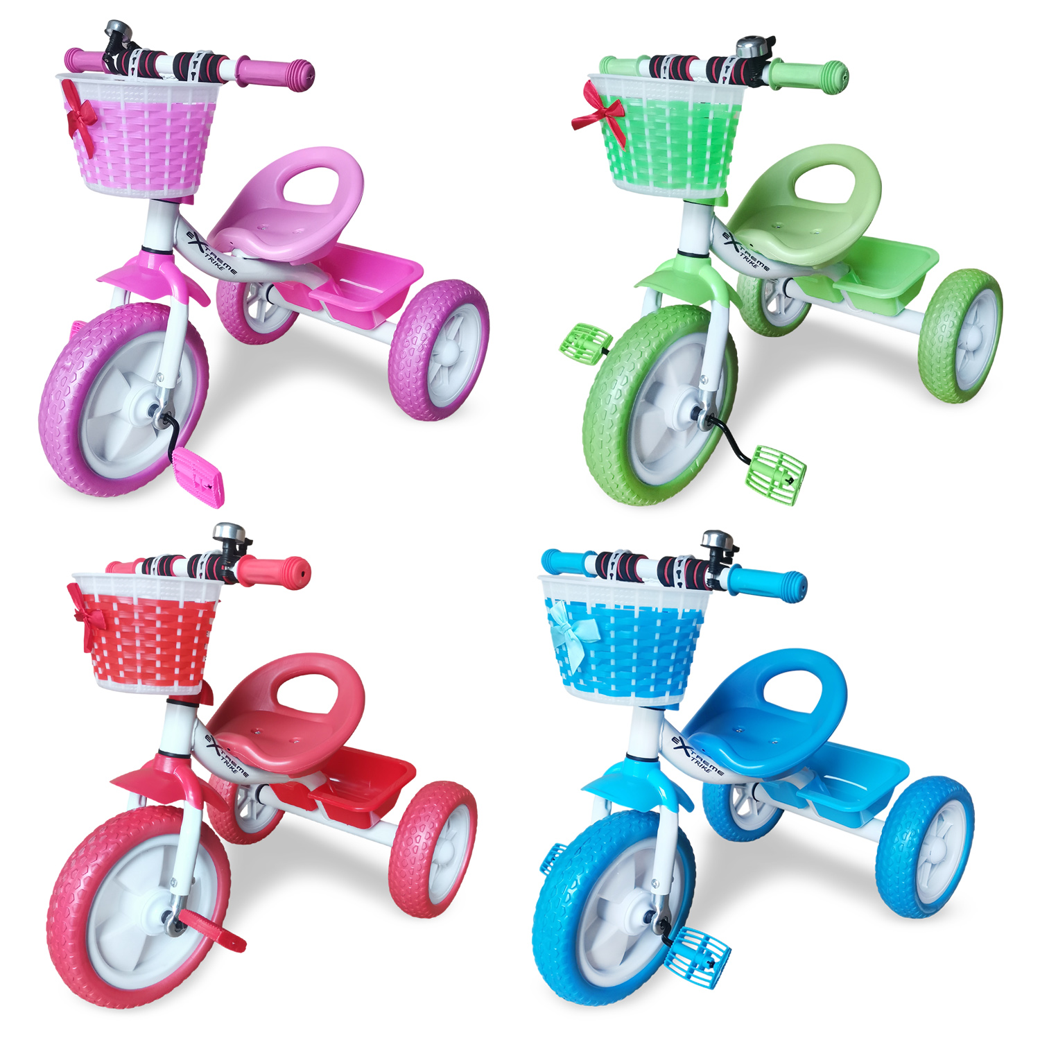 Триколісний велосипед арт. TR2603 (6шт)   колеса 10'' та 8'', два кошика, дзвіночок, 4 кольори