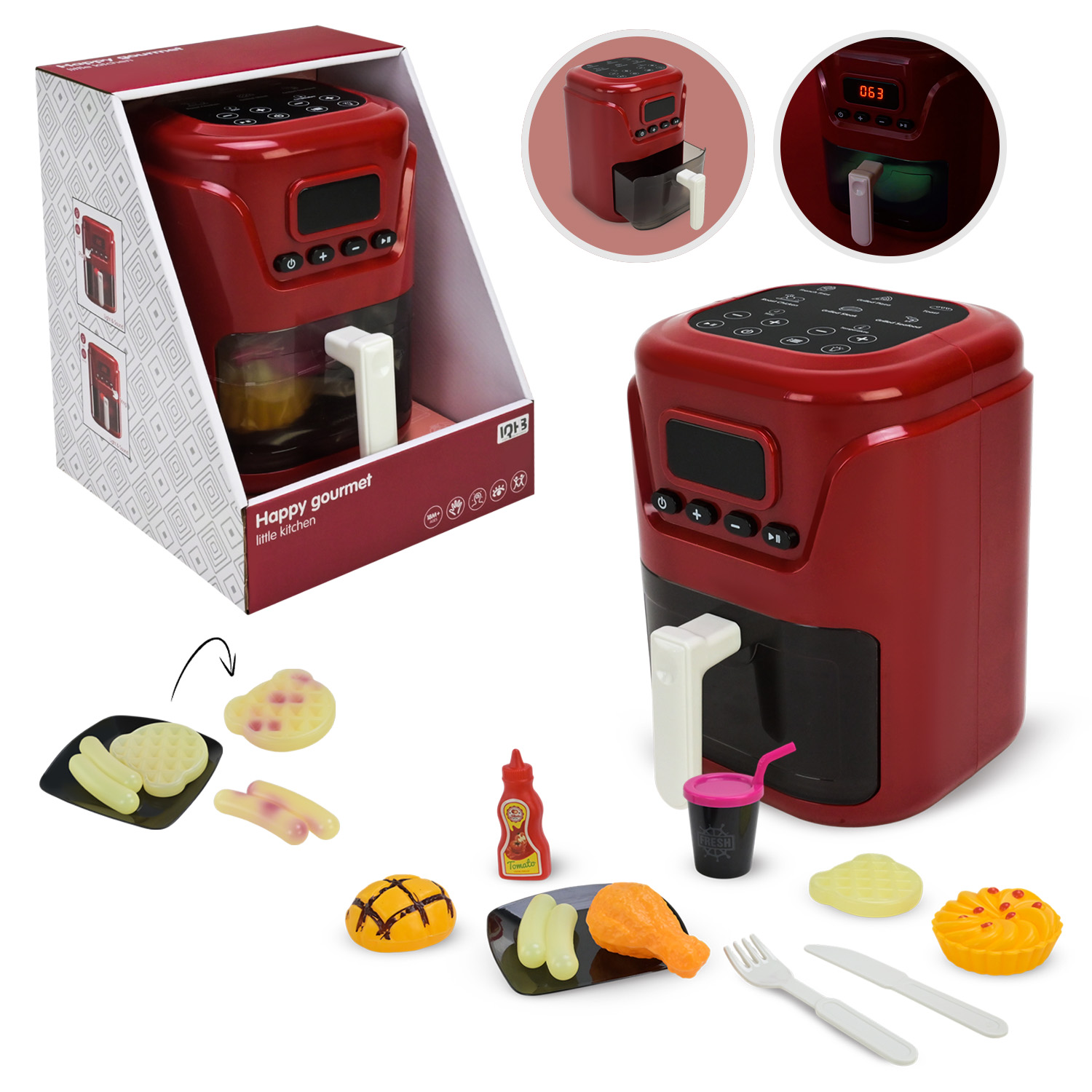 Побутова техніка арт. A1012-8 (24шт/2) батар. світло, звук, аерогриль, продукти, змінюють колір, аксес короб. 23*18,5*18 см