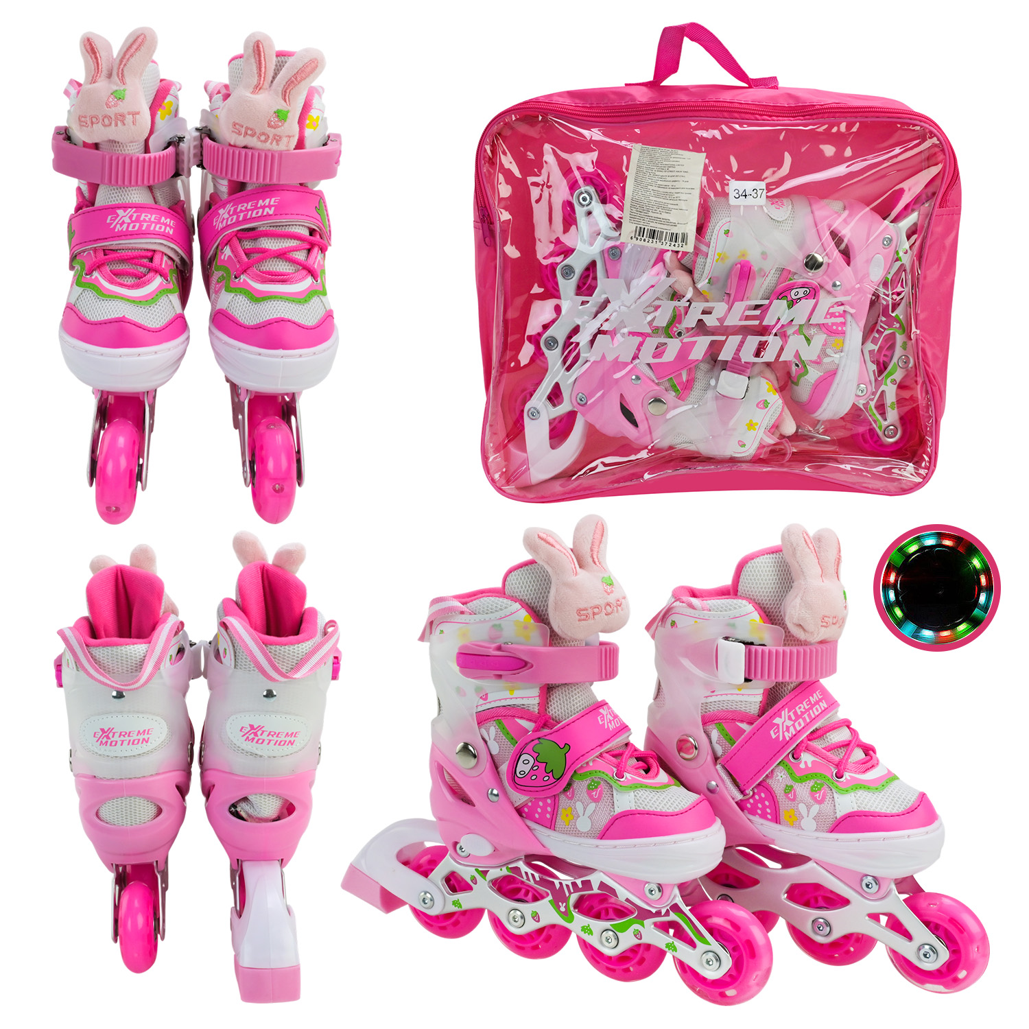 Роликовi ковзани арт. RL2673 (6шт) розмір M (34-37) колеса PU 1 світло  сумка  40*8*33см