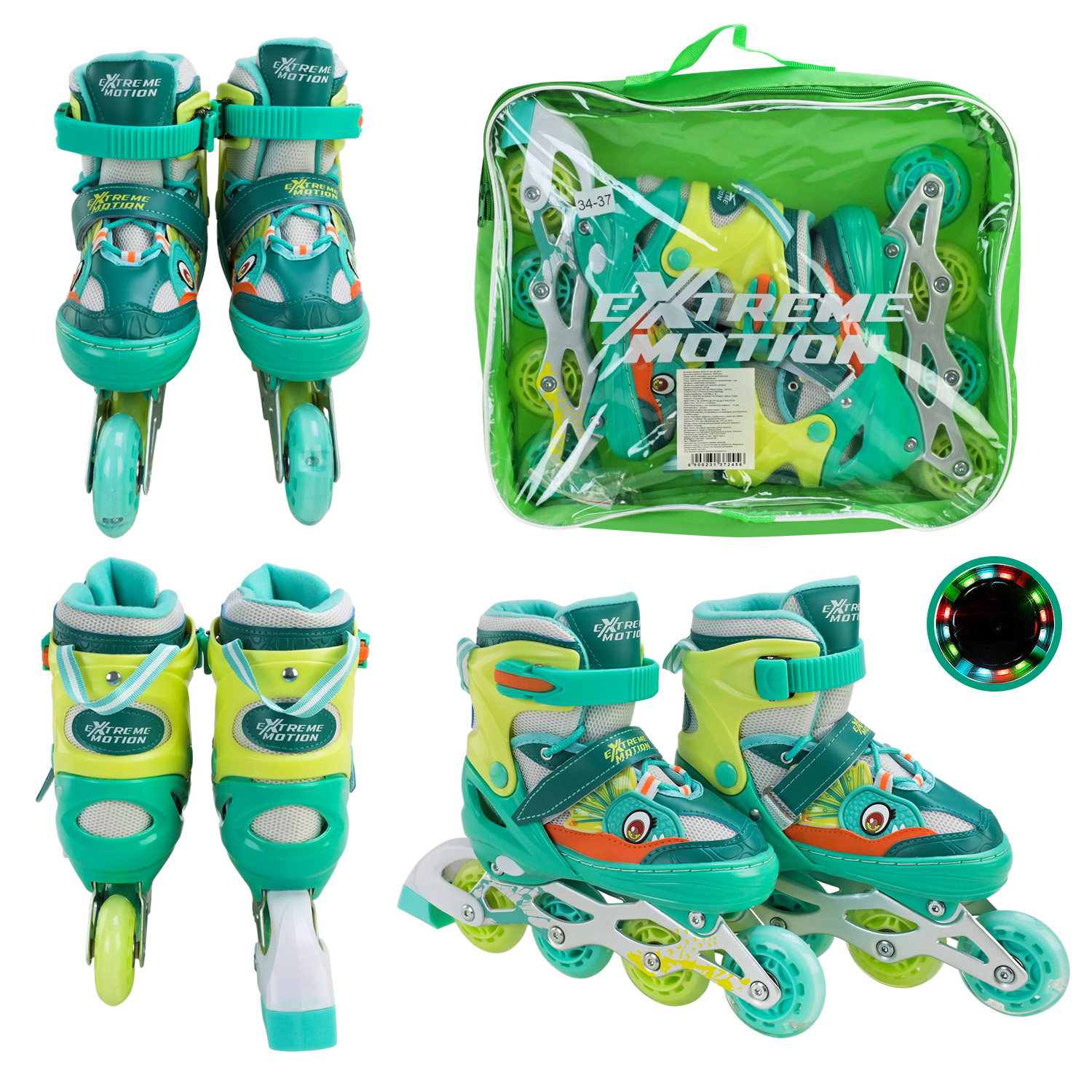 Роликовi ковзани арт. RL2675 (6шт) розмір M (34-37) колеса PU 1 світло см