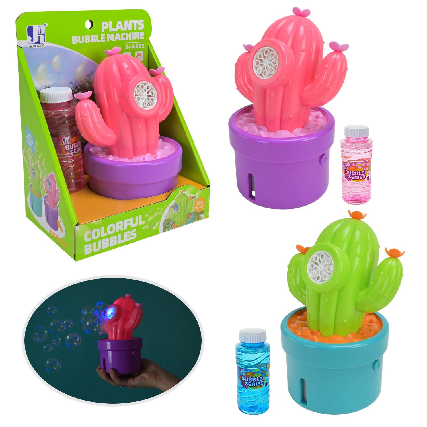 Мильні бульбашки арт. P82328A (72шт/2) батар. 2 кольори, кактус короб. 16,3*11,3*21,7 см