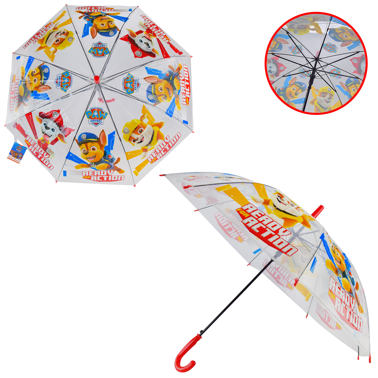 Зонт детский Paw Patrol PL82126 (60шт/5)прозрачный, метал спицы, длина 66 см, диаметр купола 83см