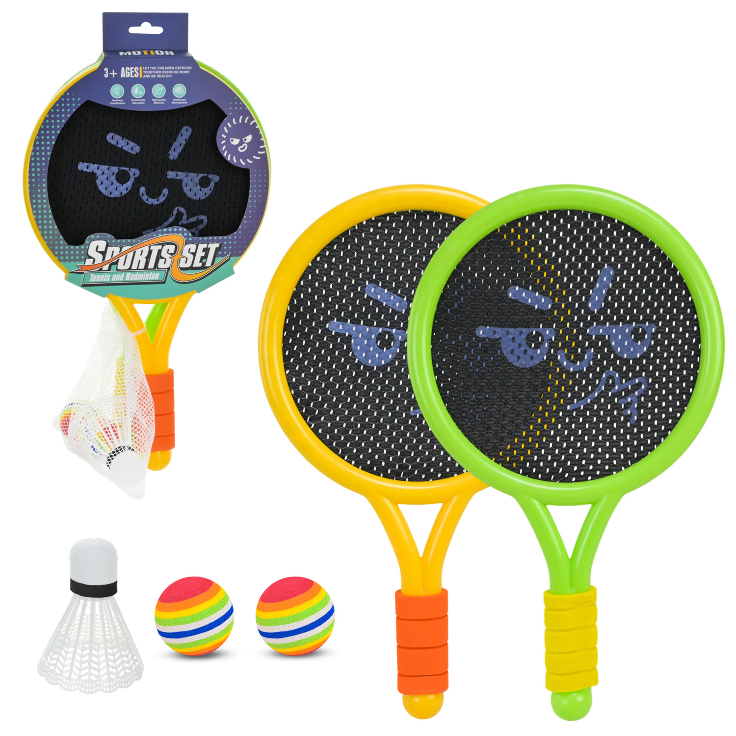 Набір ракеток арт. 010-61 (96шт/2)   2 м'ячика, воланчик  43,5*6,5*23 см