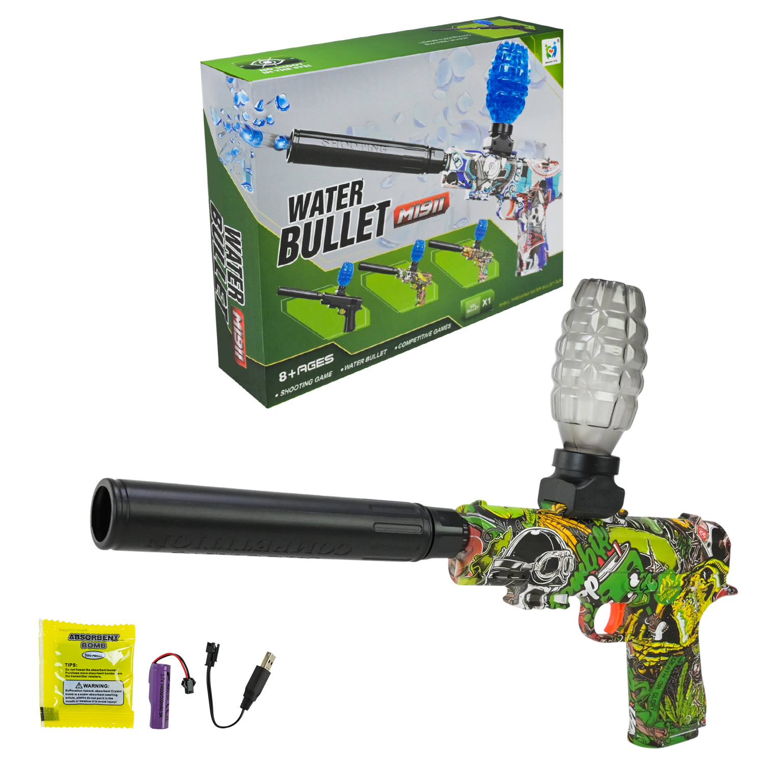 Бластер арт. 913-3 (72шт/2) аккум. 2кольори,стріляє гелевими кулями,USB-заряд, короб. 23,5*5,4*18,2см