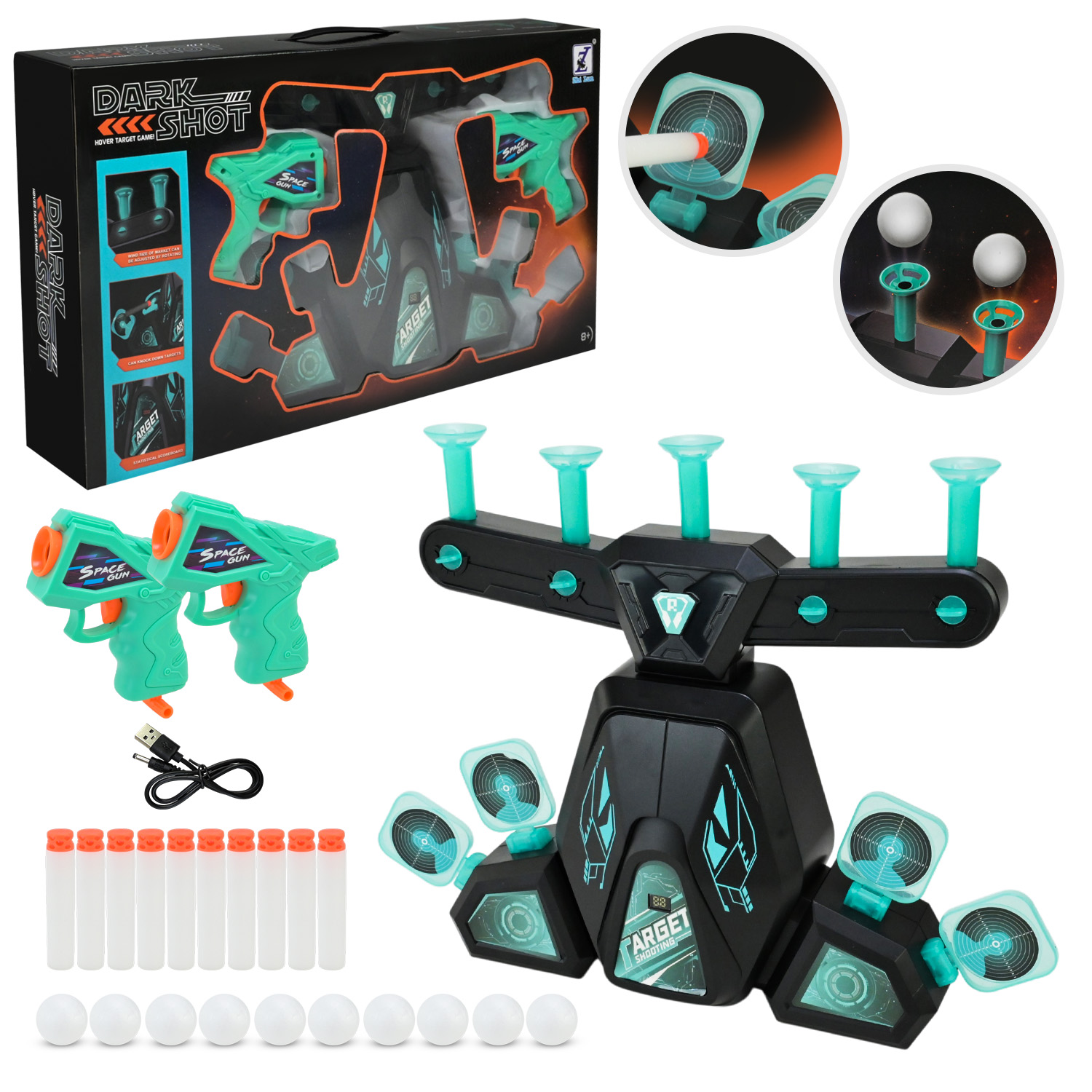 Тір  арт. 3373 (12шт/2)  батар. база для запуску, 10поролон.знарядів, 10 куль,5 знарядів, 2бластери, USB-заряд короб. 53*9*30см