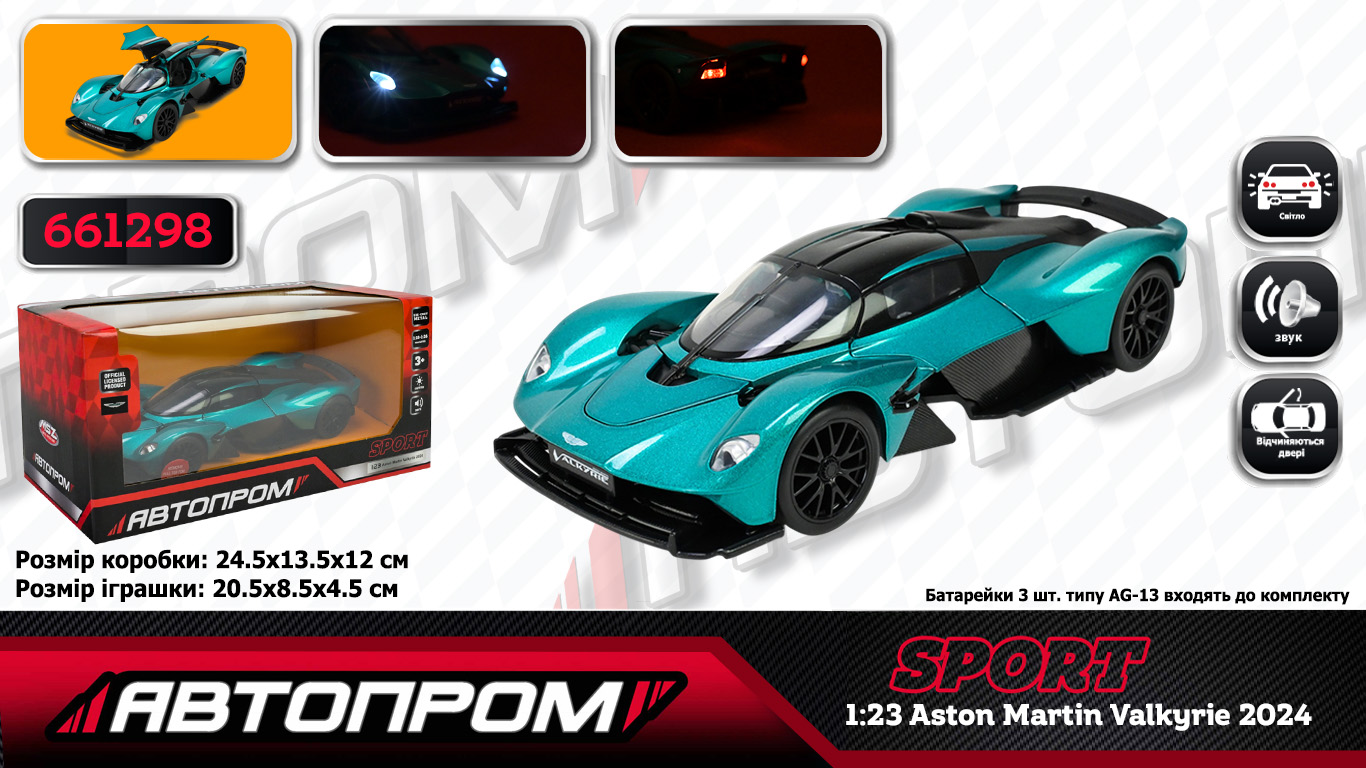 Машина АВТОПРОМ мет. арт. 661298 (12шт/2) 1:23 Aston Martin Valkyrie 2024, бат,світло,звук,відкр.двері,у короб. 24,5*12см