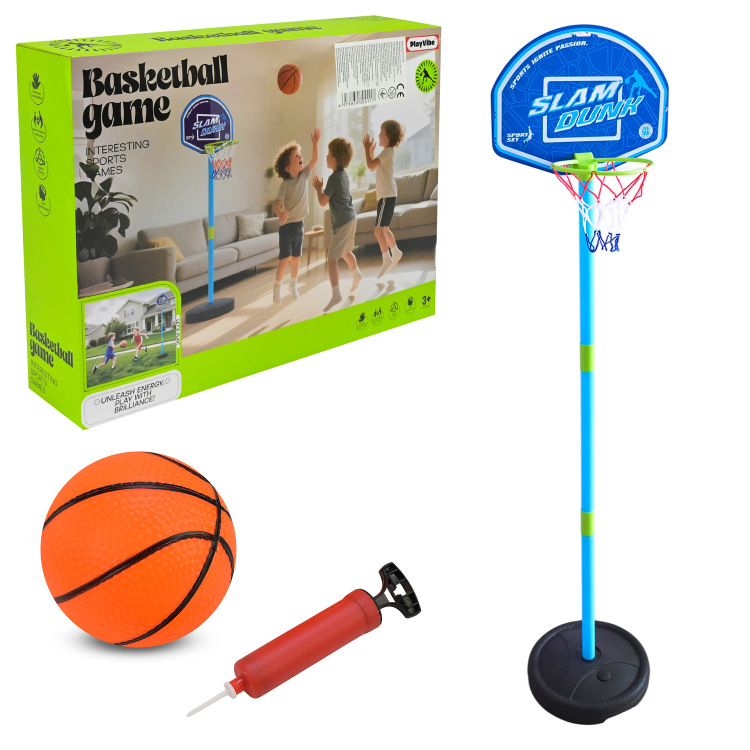 Баскетбольний набір арт. A-1V13 (18шт)   м'яч, регульована штанга з кошиком  40*9*30 см